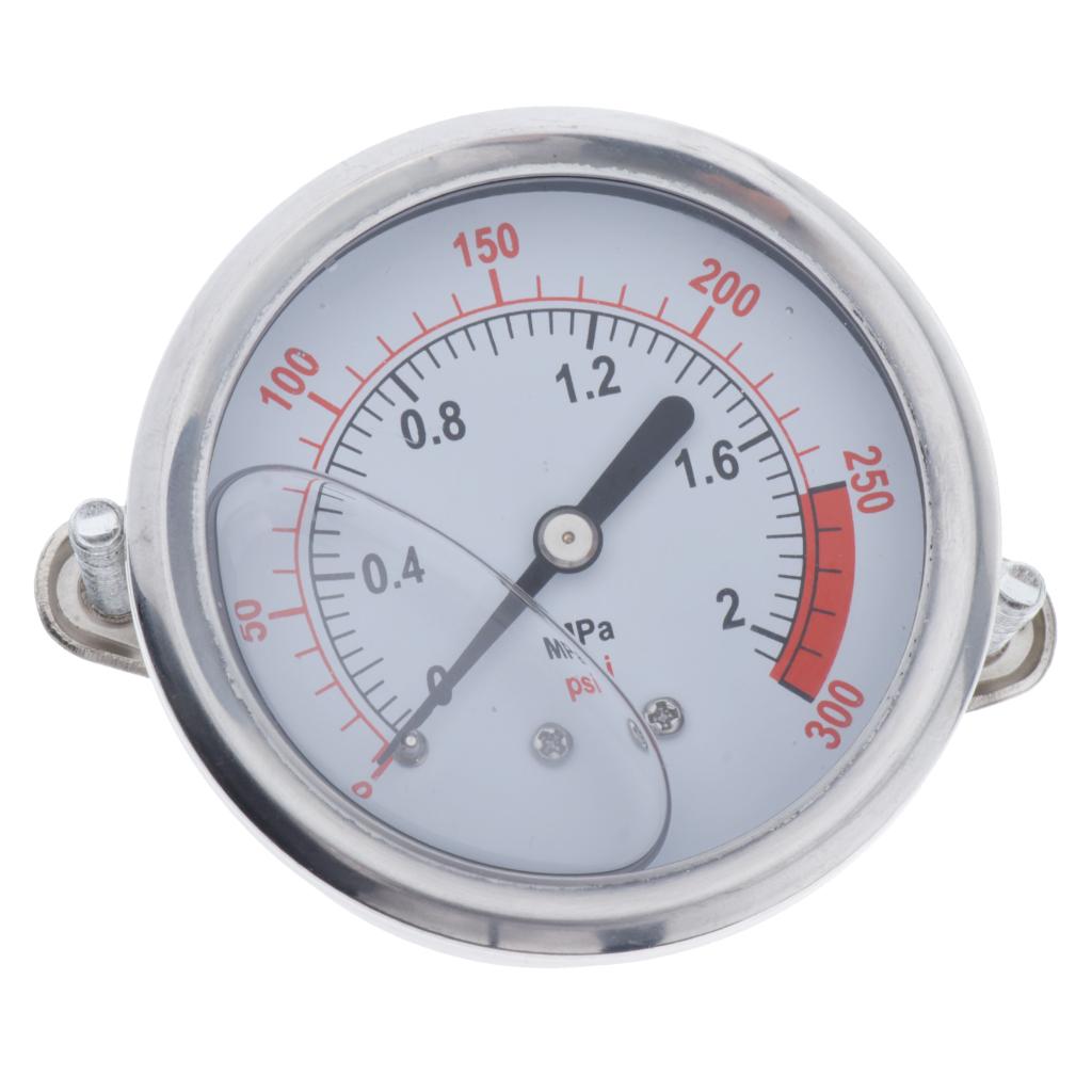 Pressure Gauge, Stainless Steel Case, Liquid Filled, Back Mount 0-300psi