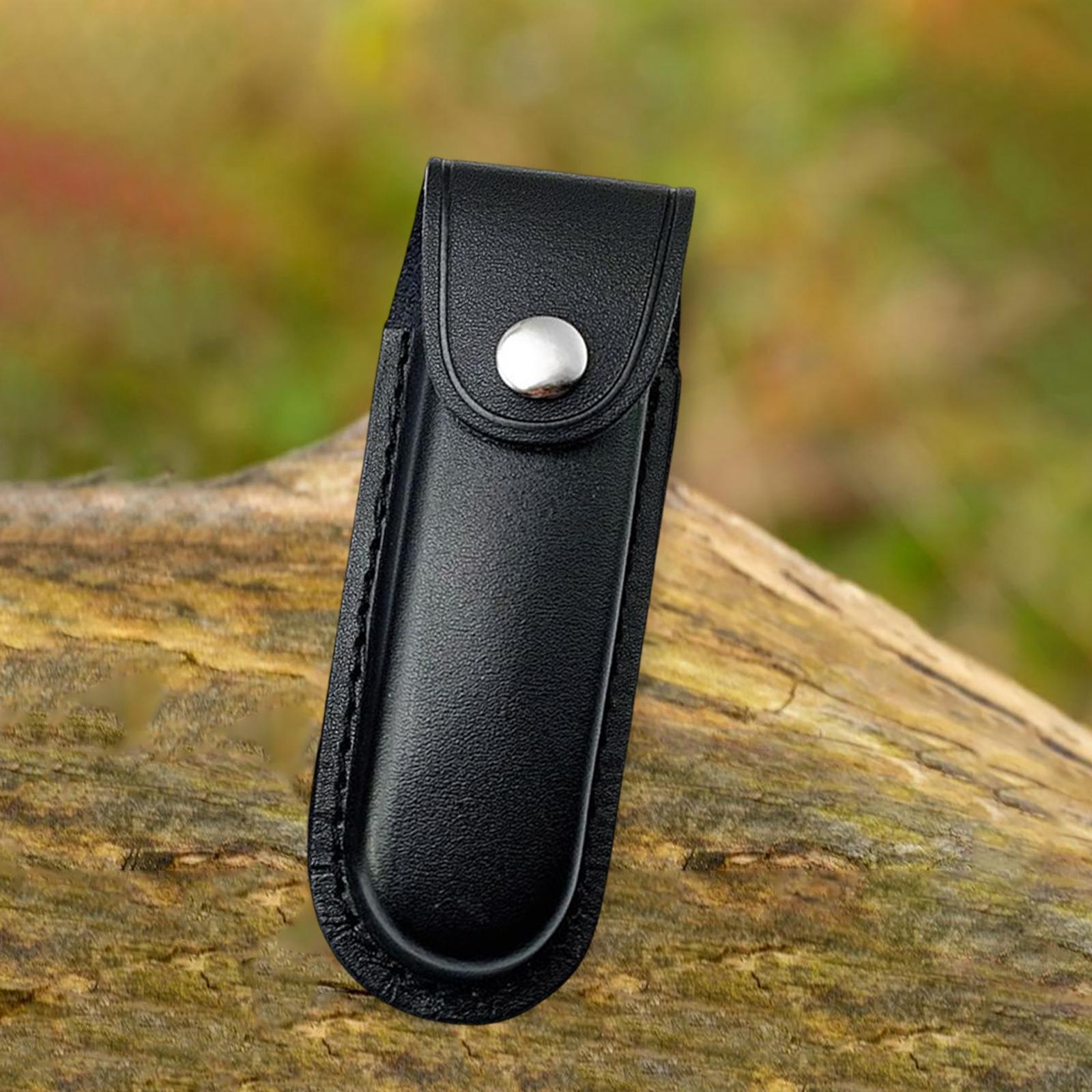 2xLeather Folding Blade Knife Sheath Classical Durable L Black