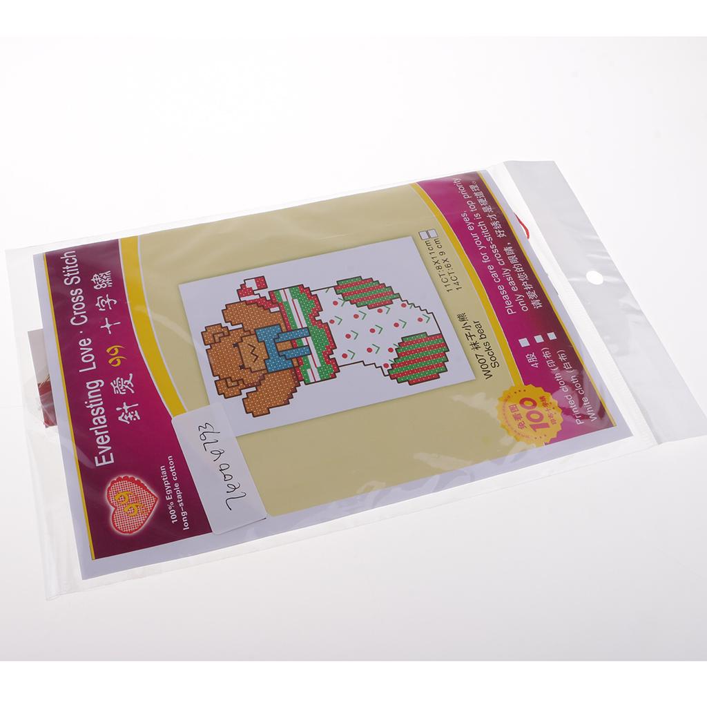 1 Set Stampted Cross Stitch Kit with Printed Sock Bear Patterns for DIY Crafts Supplies