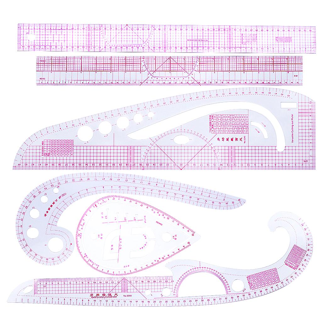 6 Pieces Multi-Style Design Drawings Straight and Curve Ruler Set for Clothes Design Accessories