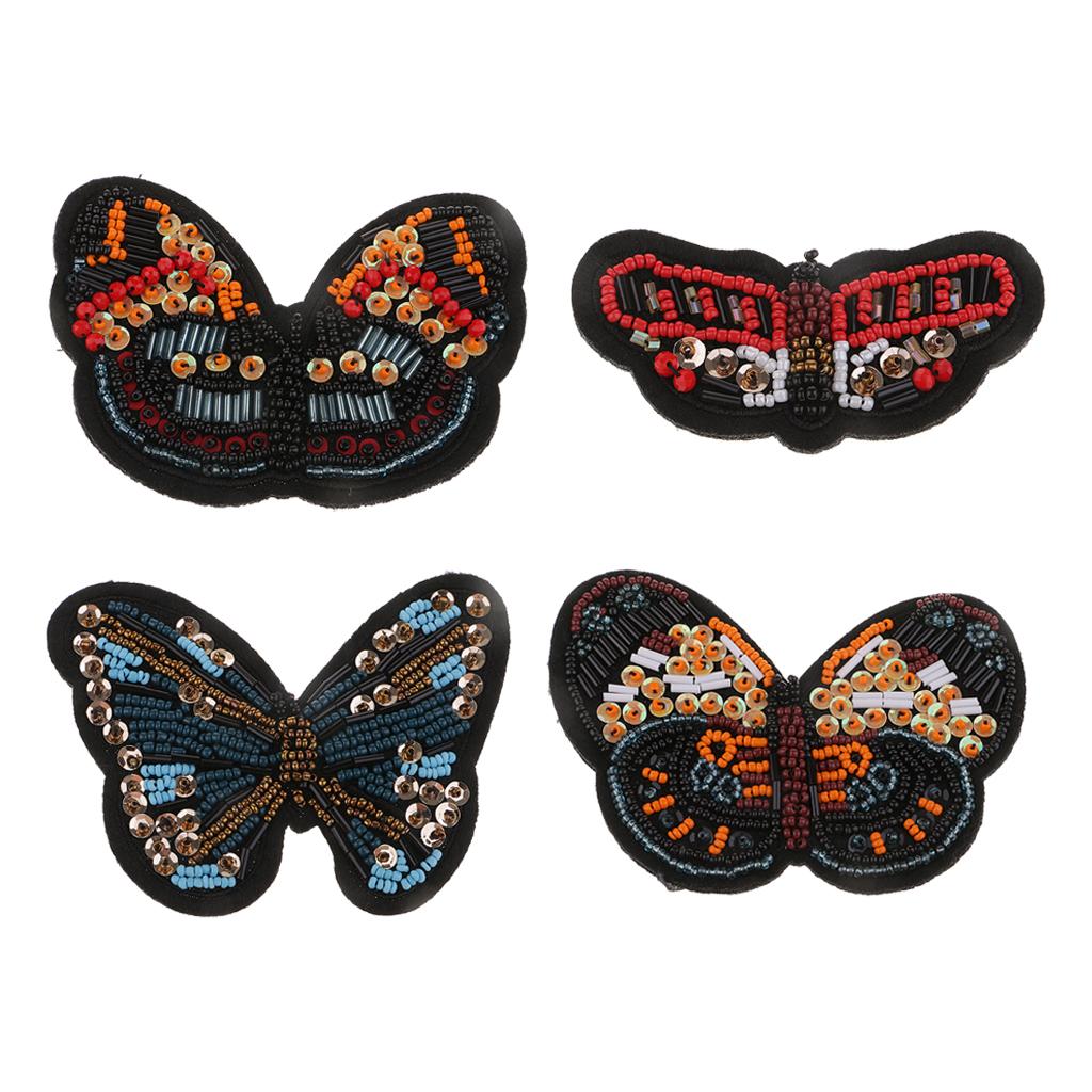 Embroidered Butterfly Sequin Beaded Patches Appliques DIY Craft Blue