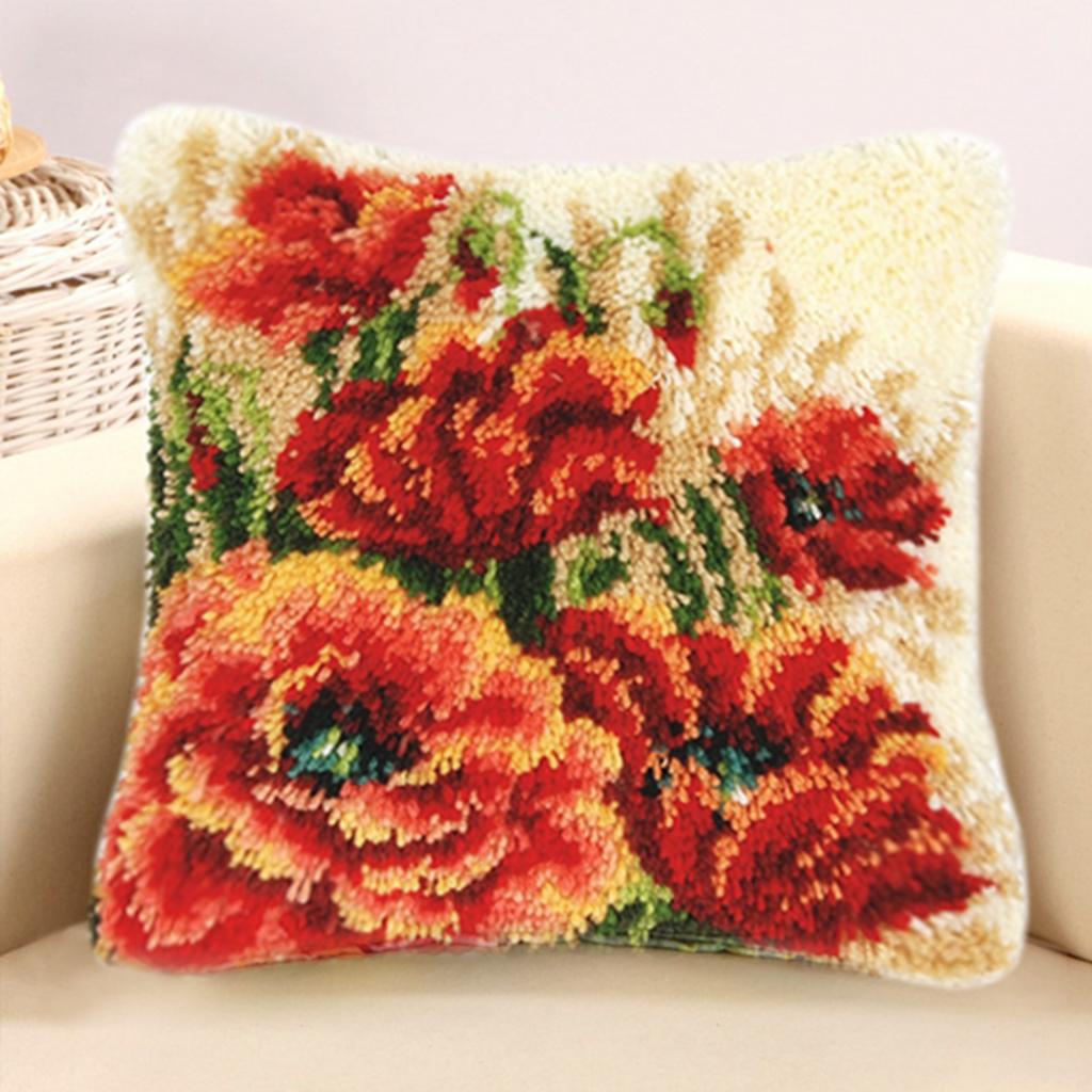 Flower Pattern Latch Hook Kits Pillow Case Cushion Cover 17x17'' Flower 2