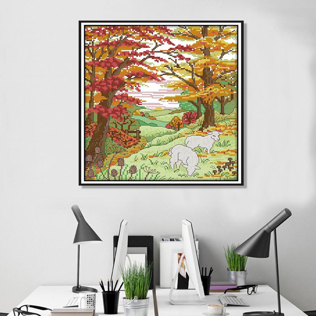 Craft Stamped Cross Stitch Kit 14 Count Aida Cloth - Autumn Sheep