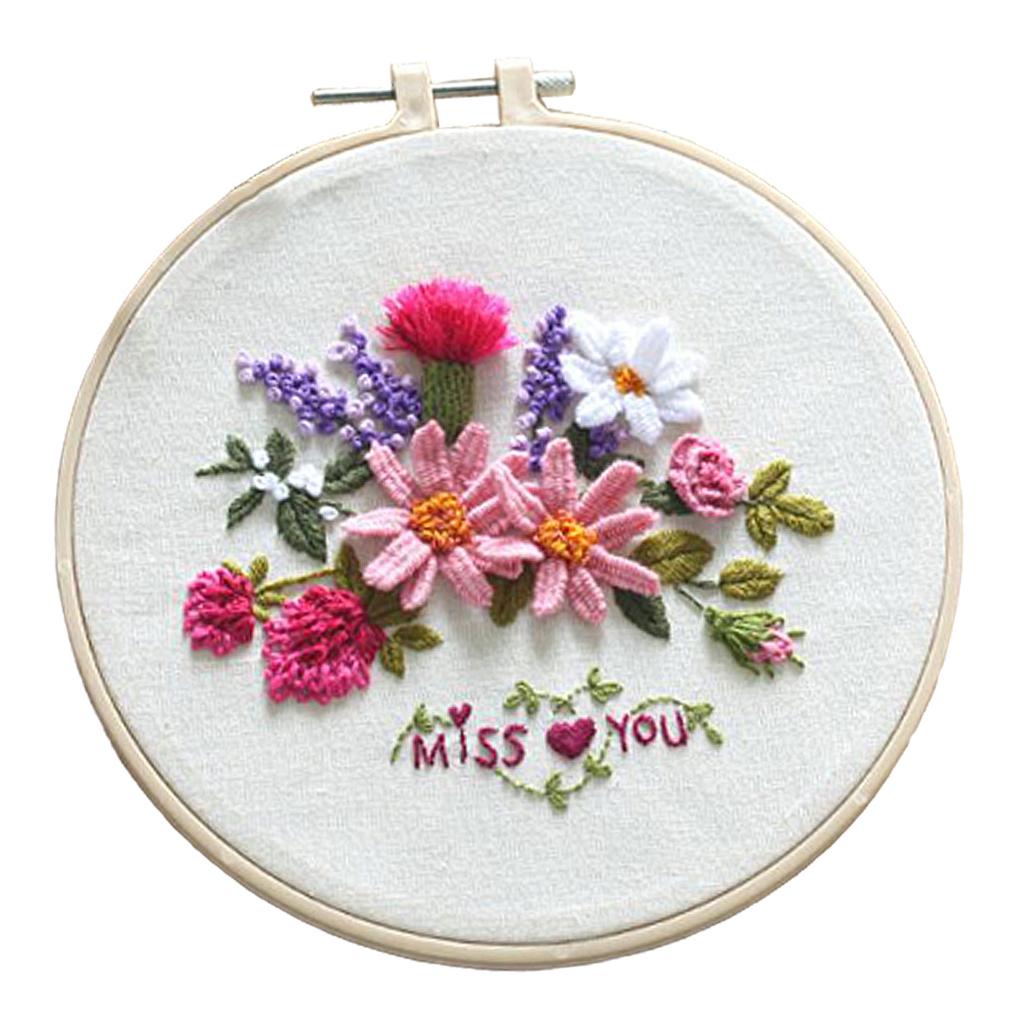 DIY Needlework Kits with Embroidery Hoop Cross Stitch Craft Flower Pattern