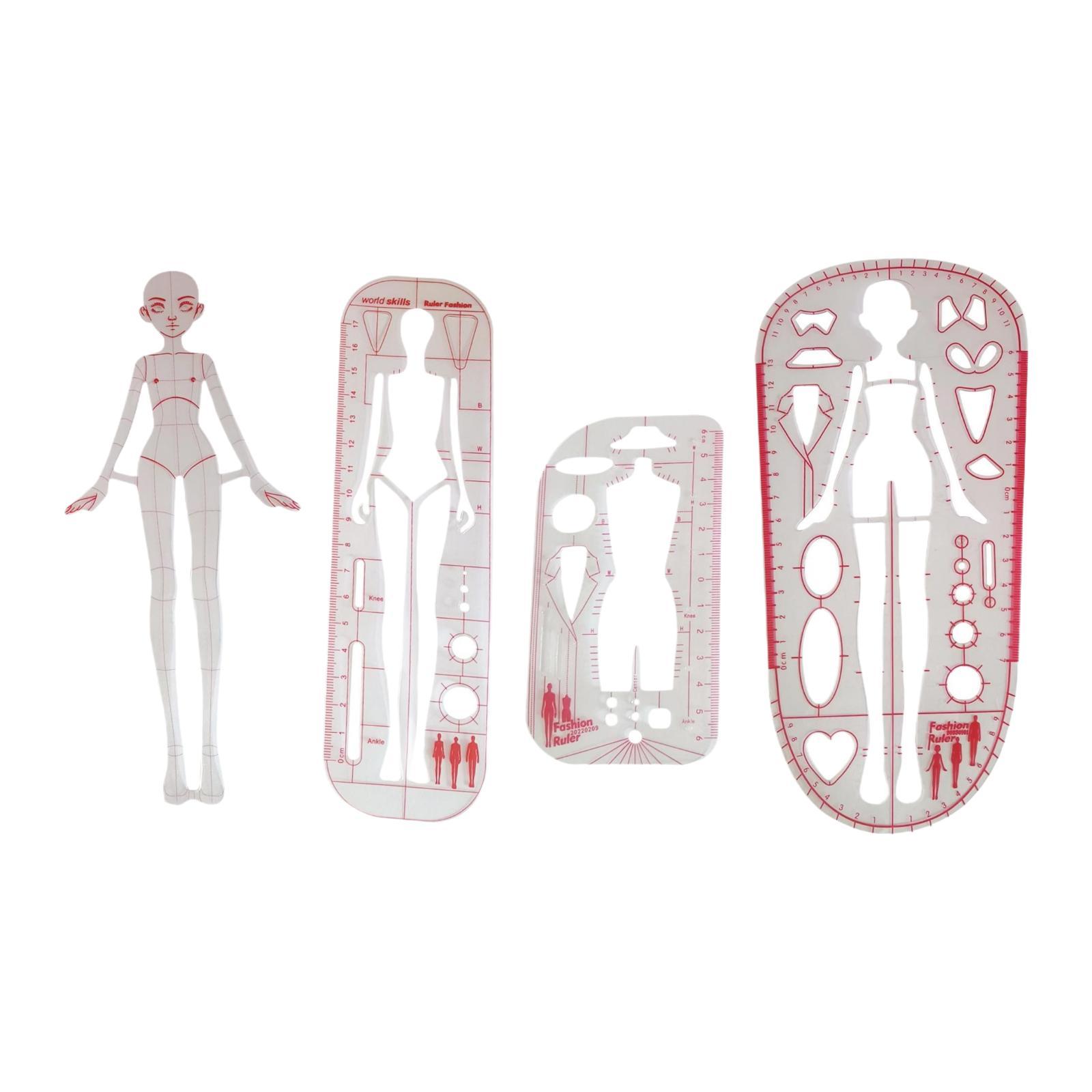 4 Pieces Fashion Drawing Template Ruler Set