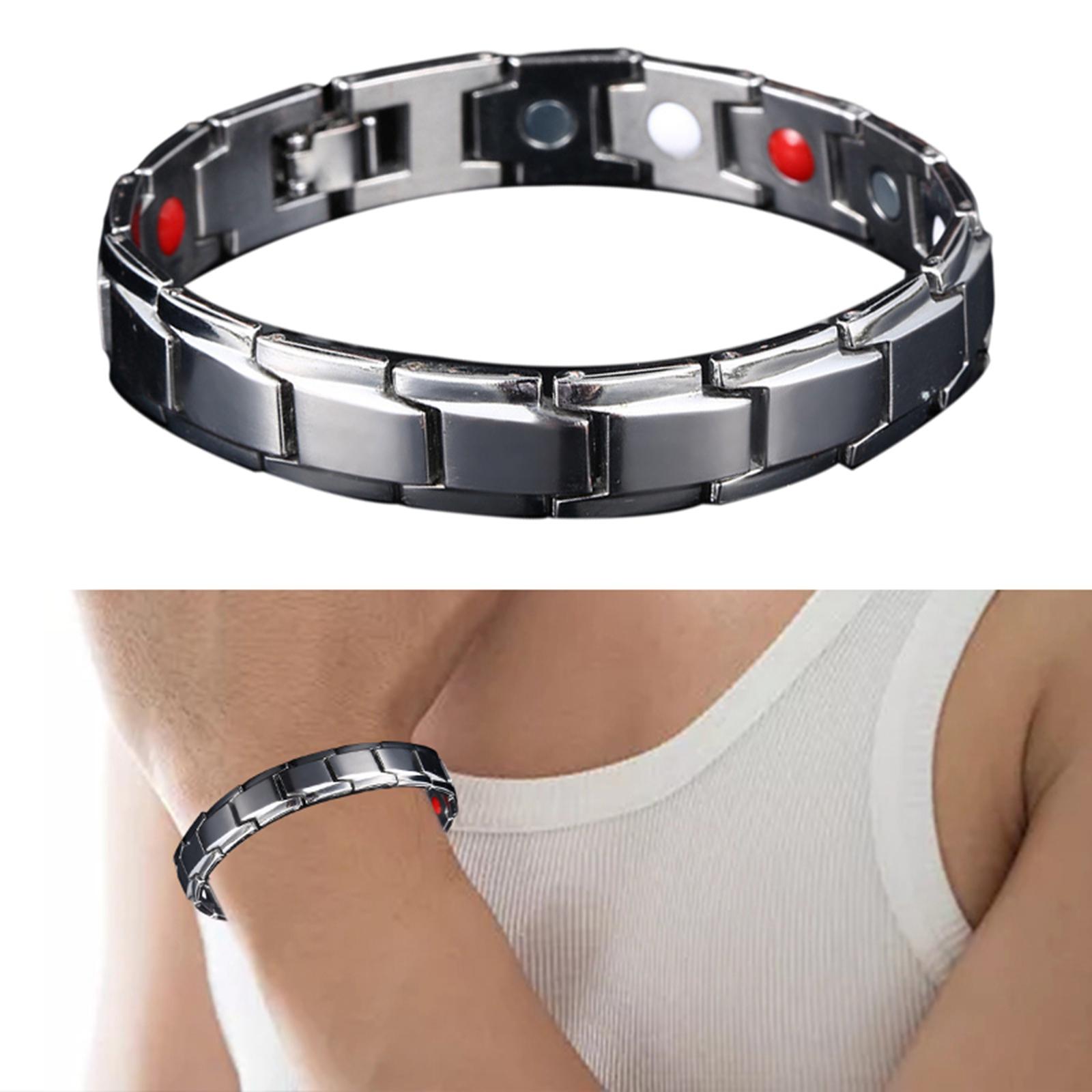 Magnetic Therapy Bracelet Titanium Lymph Detox for Carpal Tunnel Silver