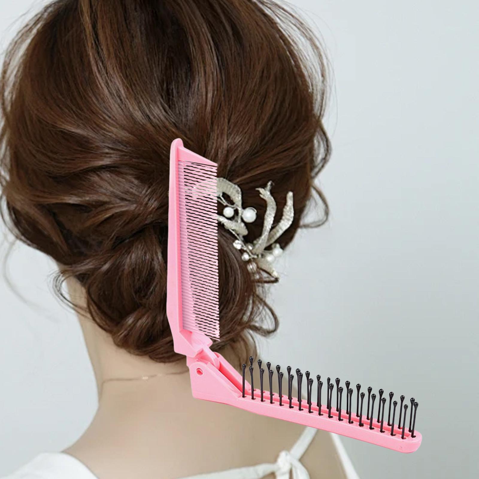 Pocket Hair Comb for Detangling Travel Foldable Brush for Trip Car Women Men pink