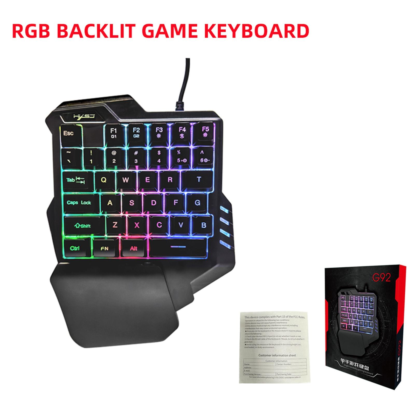 Portable Single Handed Gaming Keyboard USB Wired RGB Backlit Game Controller