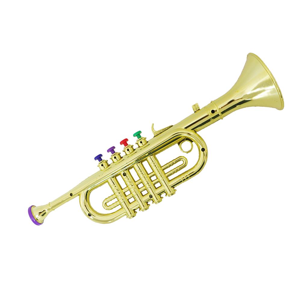 yotijay Trumpet ABS Metallic Play Props Simulation Colored Keys Toy Musical Instrument for Gifts Ages 3 and up 3 Tones Gold 