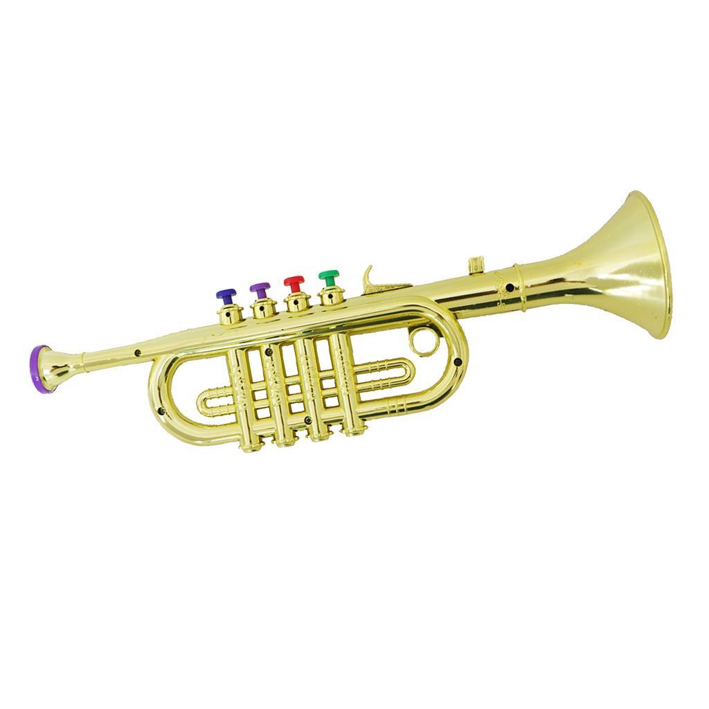 Kids Plastic Trumpet Horn Wind Instrument with 3 Colored Keys Musical
