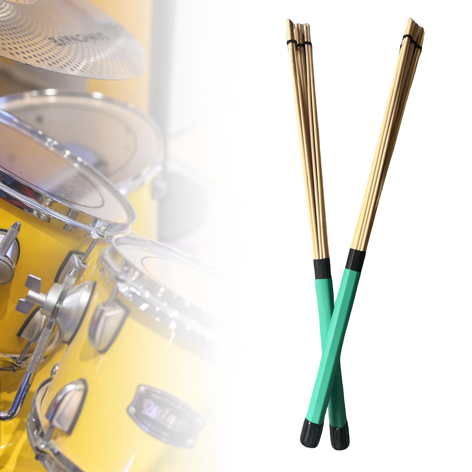 2 Pieces Bamboo Drum Stick Rods Brushes for Acoustic Performance Small Venue Green