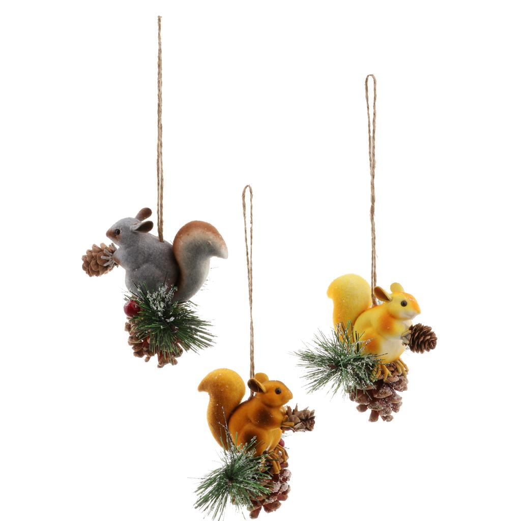 2xArtificial Squirrel Hanging Pendant For Home Christmas Xmas Party Dec Grey