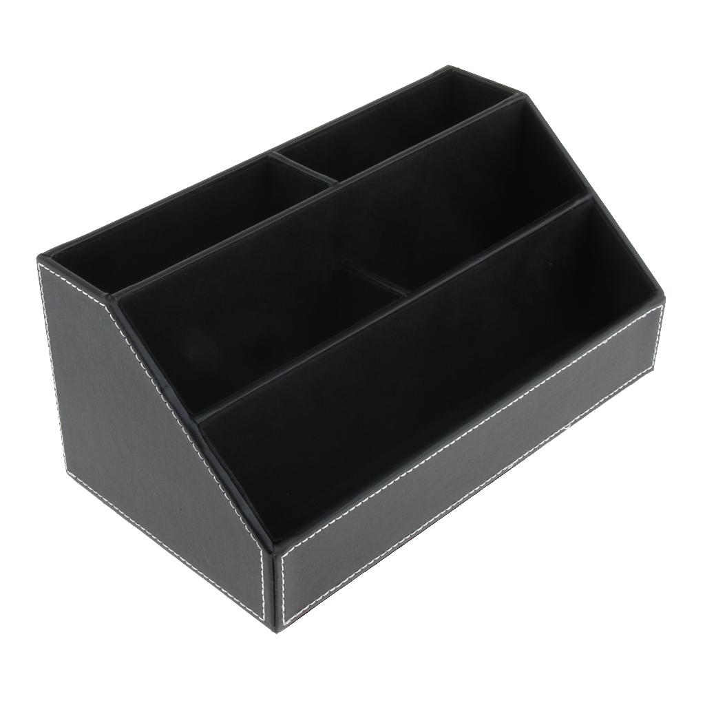 Artificial Leather Office Desktop Storage Holder Box Organizer Black