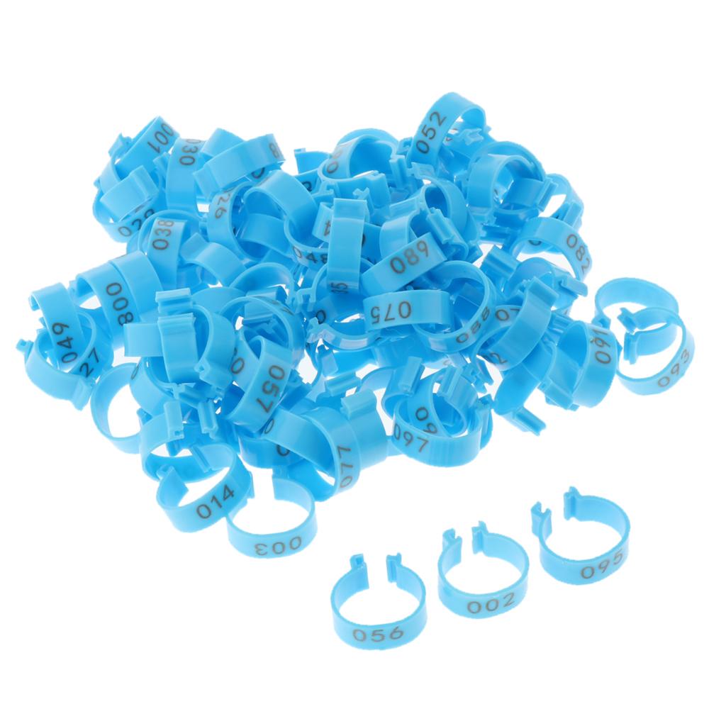 100PCS Small Numbered Poultry Chicken Foot Leg Ring Clips Diam. 2.0cm Blue