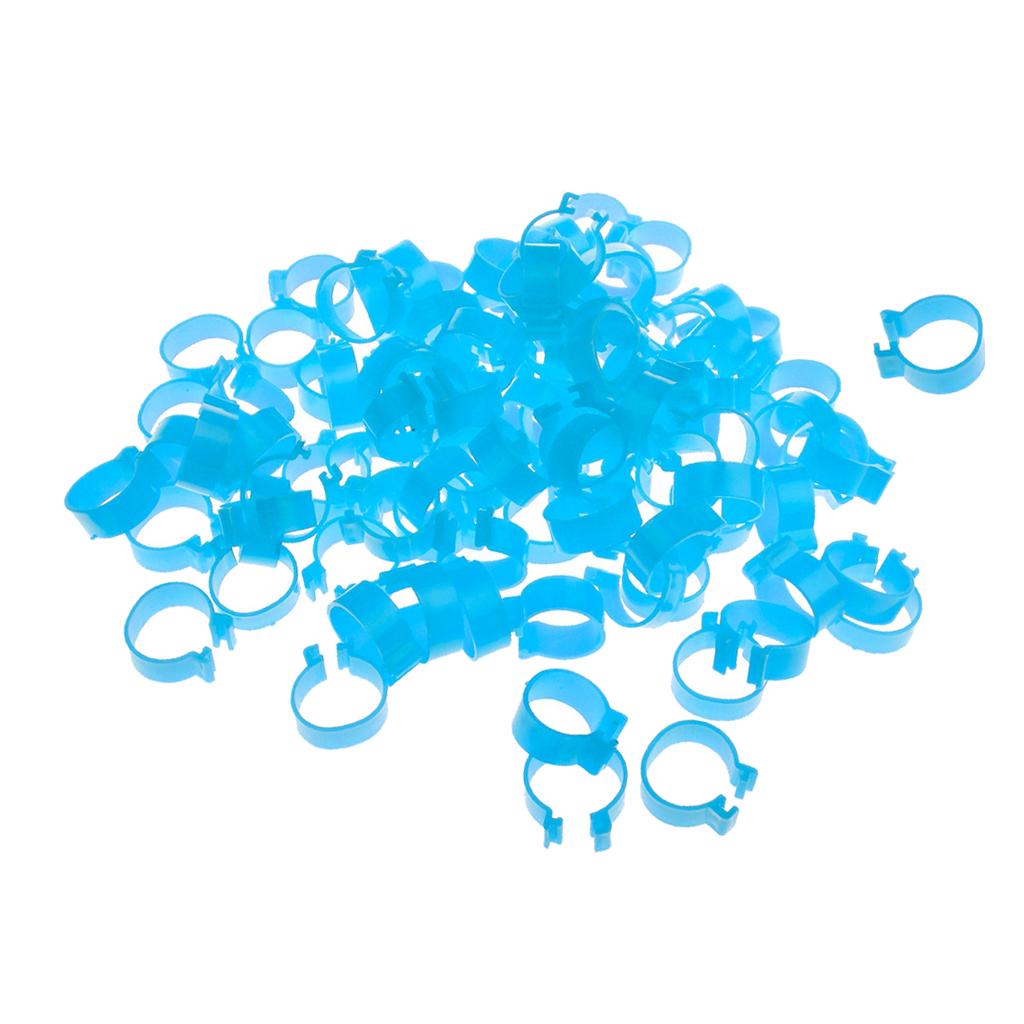 100x Chicken Poultry Leg Rings Bands Clip NO Numbers Blue 2.5cm Inner Dia.