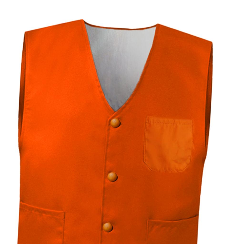Unisex Safety Button Vest for Supermarket Volunteer Clerk Orange-L
