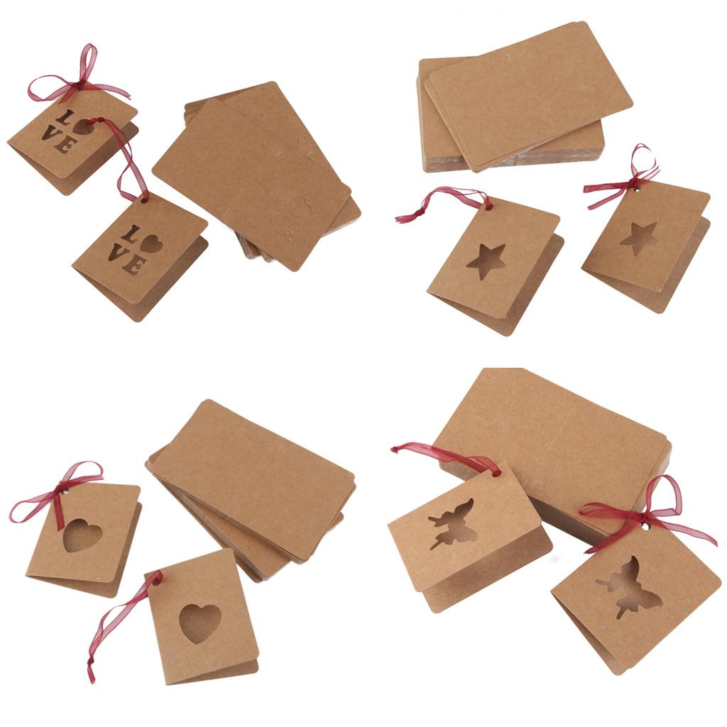 50Pcs Kraft Paper Blank Gift Tags Mini Greeting Cards hollow out Love  