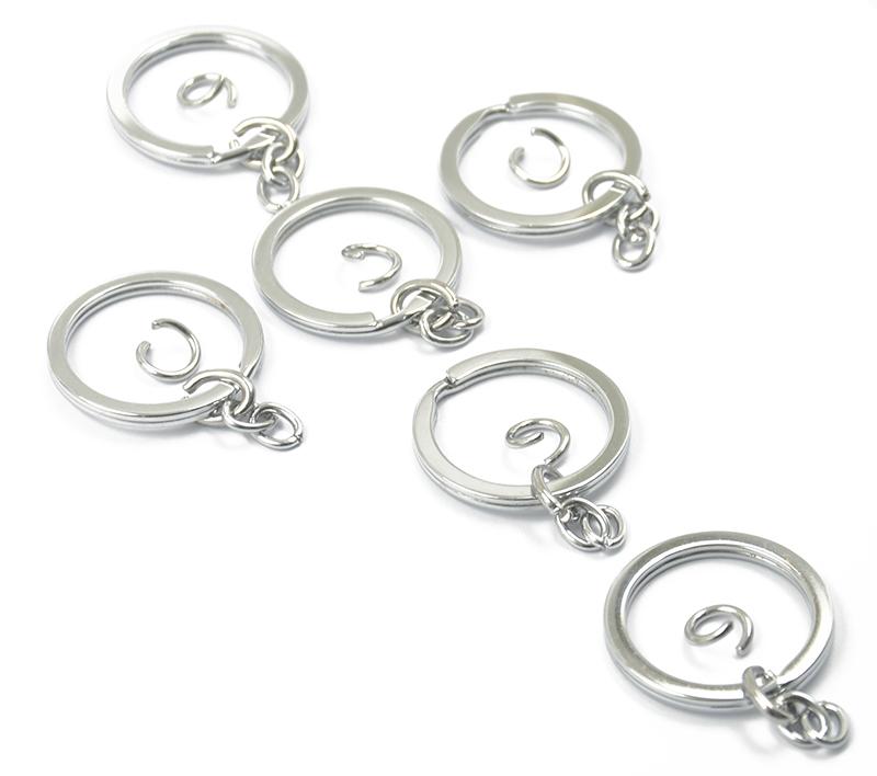 6pcs Split Rings Keyring with Chains and Jump Rings Silver -33mm