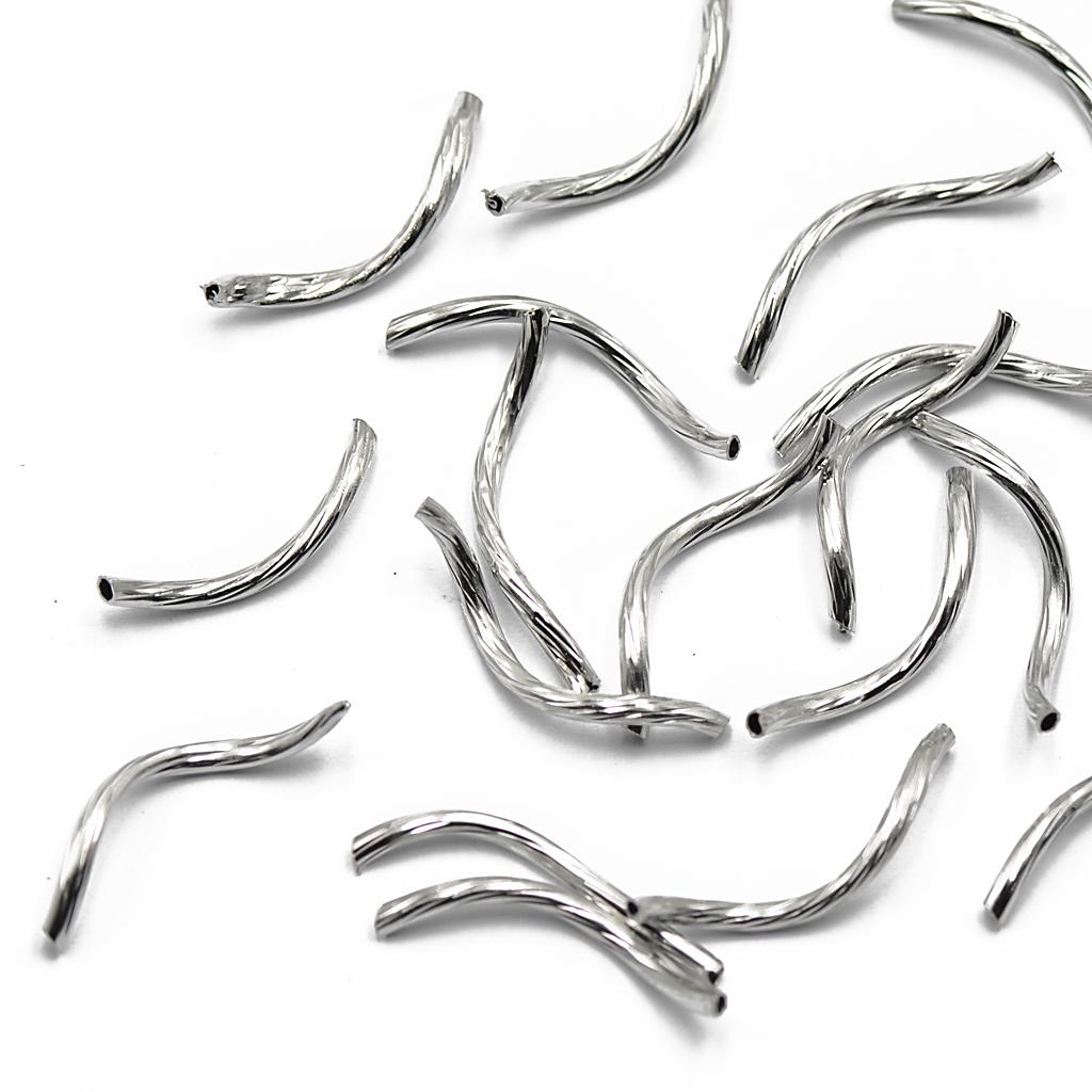50pcs Silver Engraved Pattern Swirl Tube Noodle Beads Jewelry Making 24mm