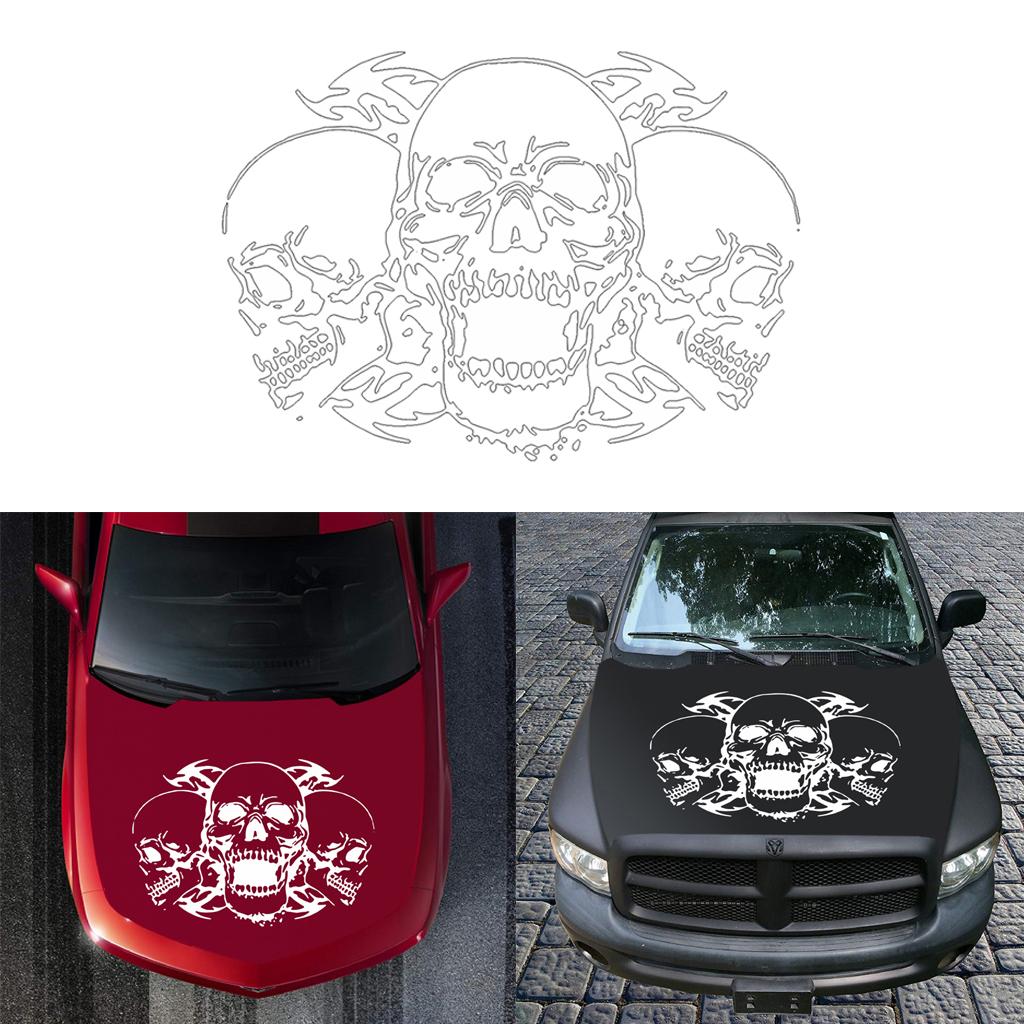 Skull Head Car Bonnet Stickers Graphic Decal for Trucks Boats Yachts White