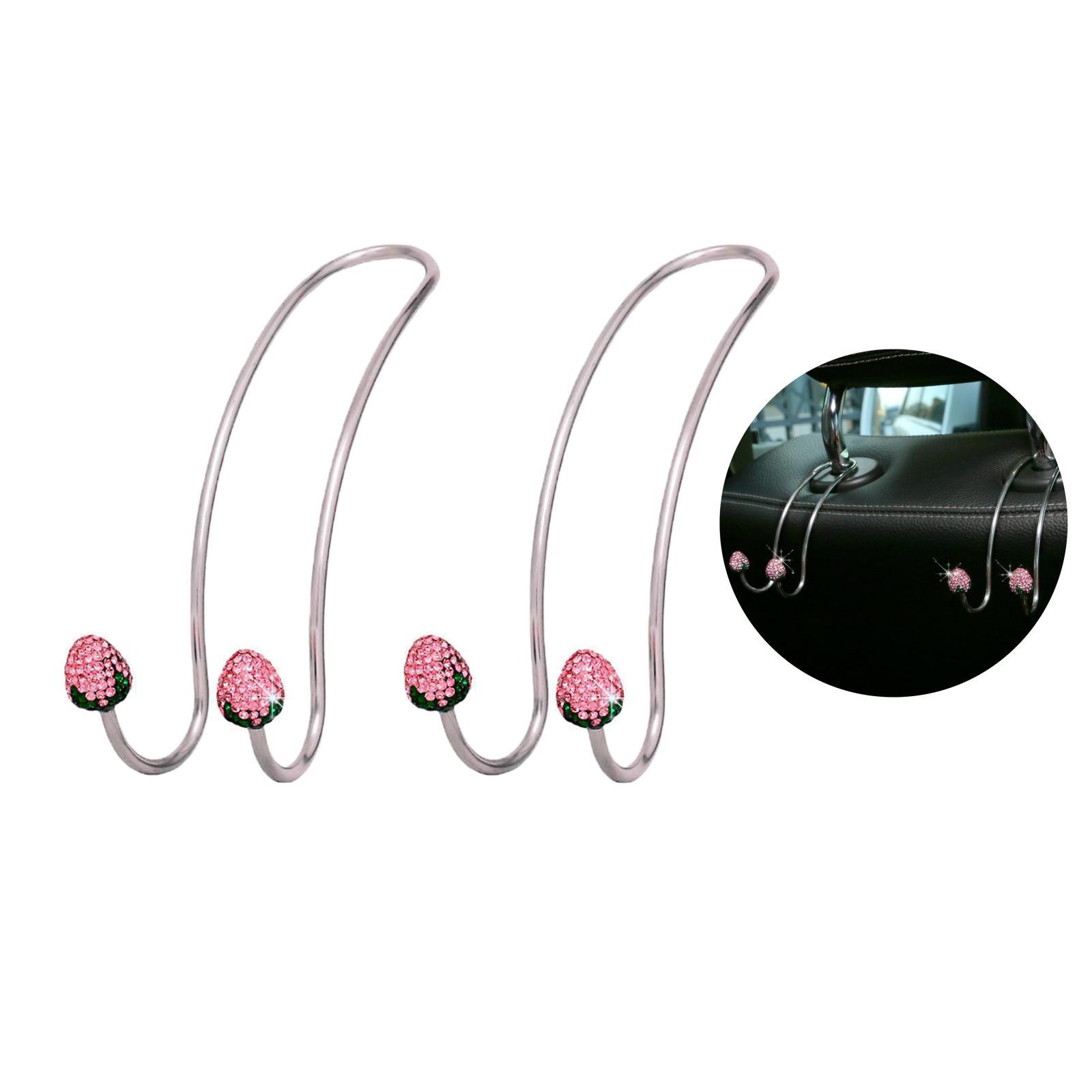 2 Pieces Universal Car Back Seat Headrest Hooks Metal Bling Hanger Pink