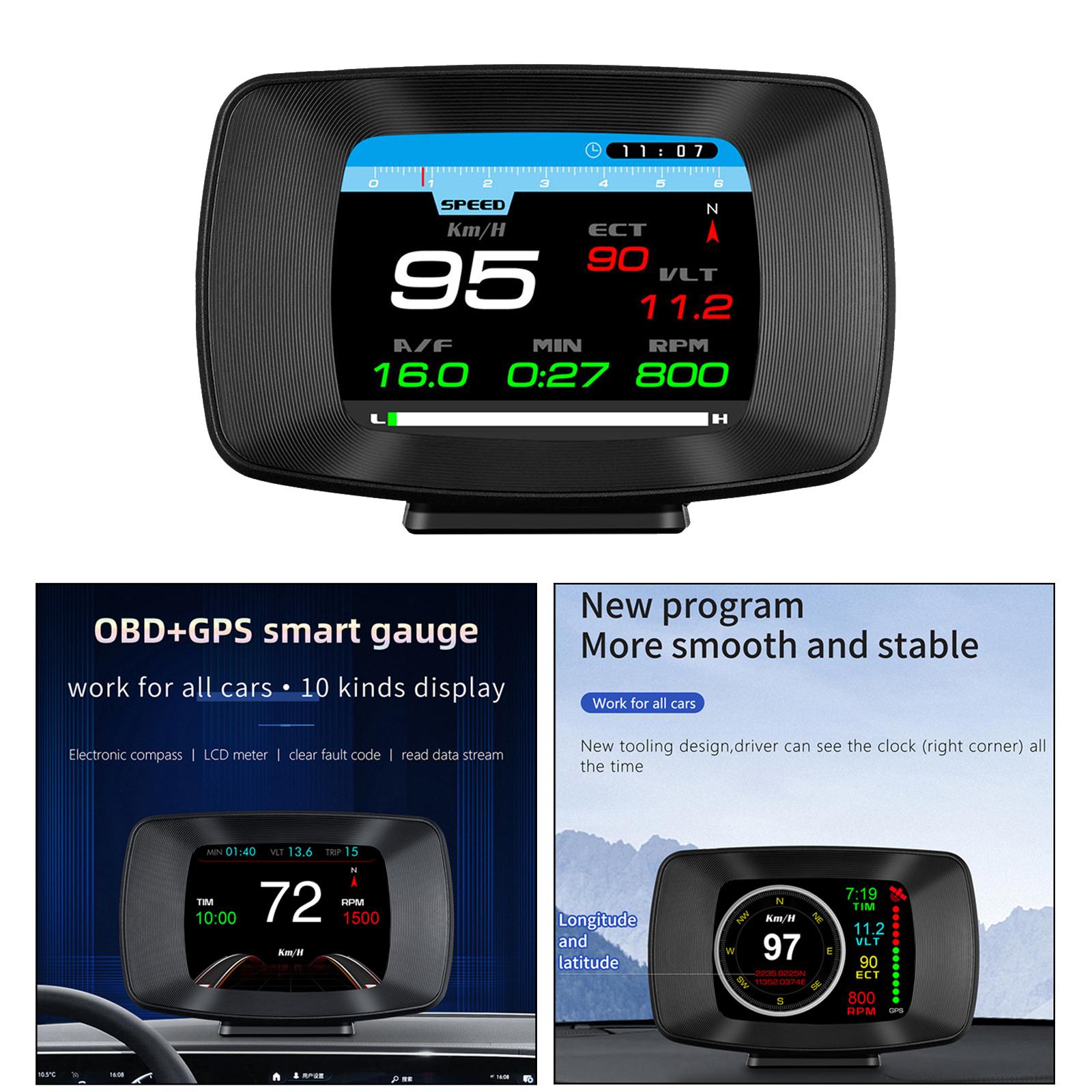 Car OBD GPS Multi-function Gauge Head-Up Display HUD Speedometer RPM Alarm