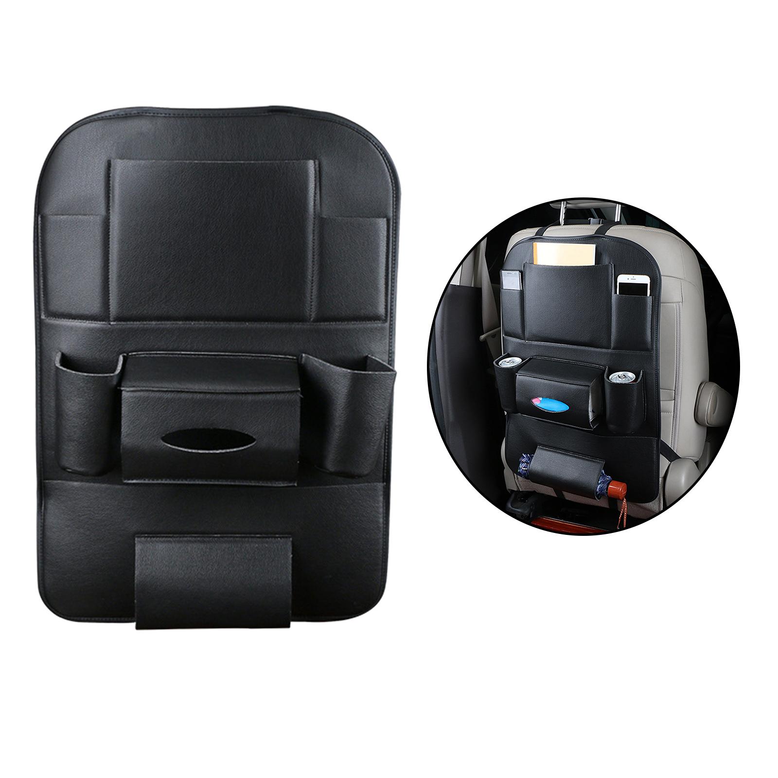 Car Seat Back Organizer Backseat Protector Tissue Box PU Leather  Black