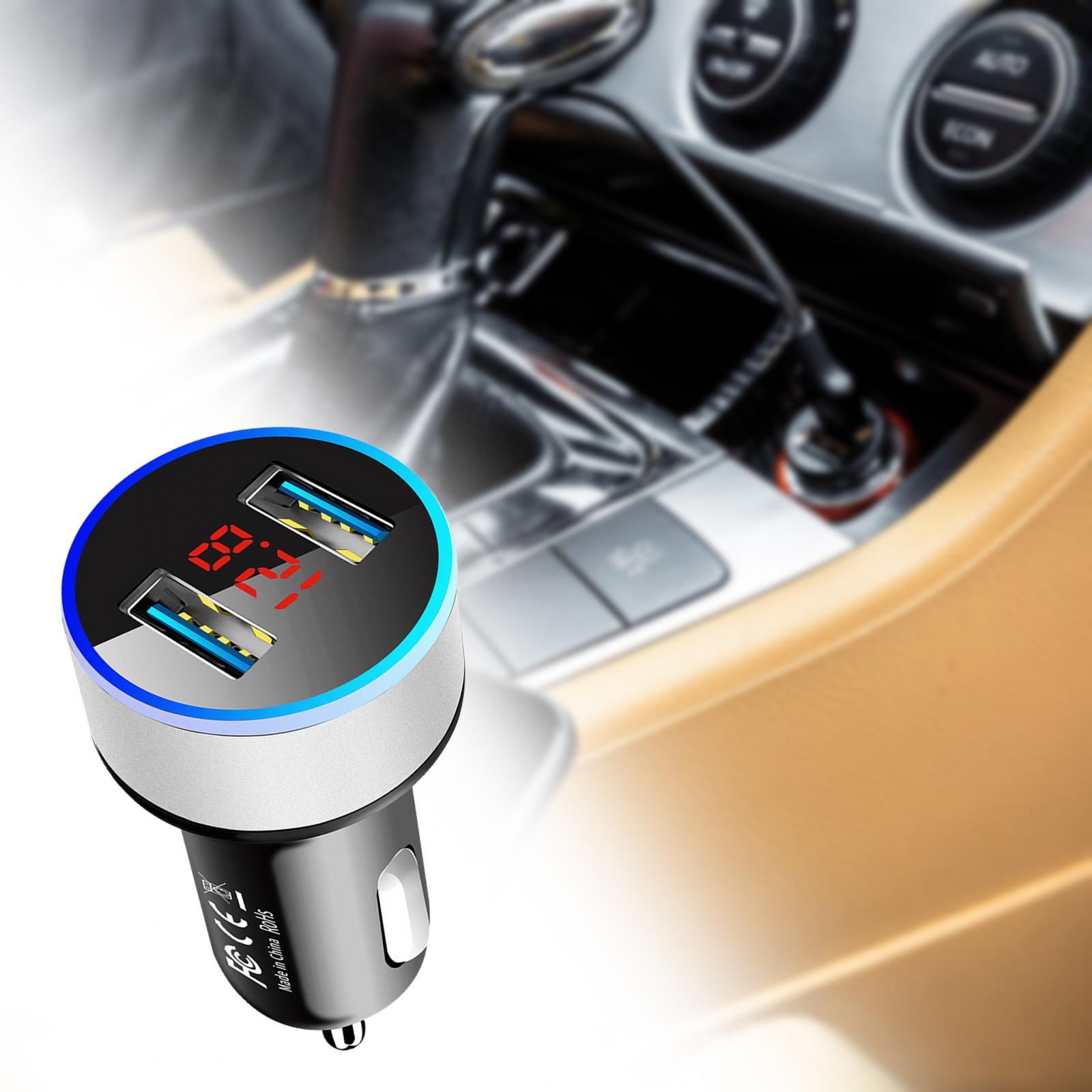 Car Charger with Voltage Dual Ports for Smartphones MP3 Cameras Silver