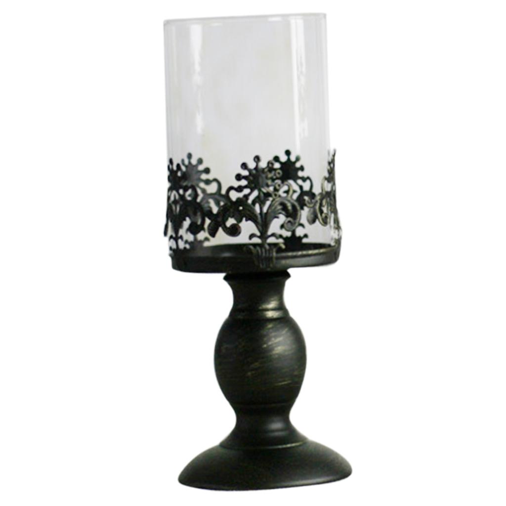 Black Vintage Pillar Candle Holder With Glass Cover For Wedding Party Decor Ebay 9998