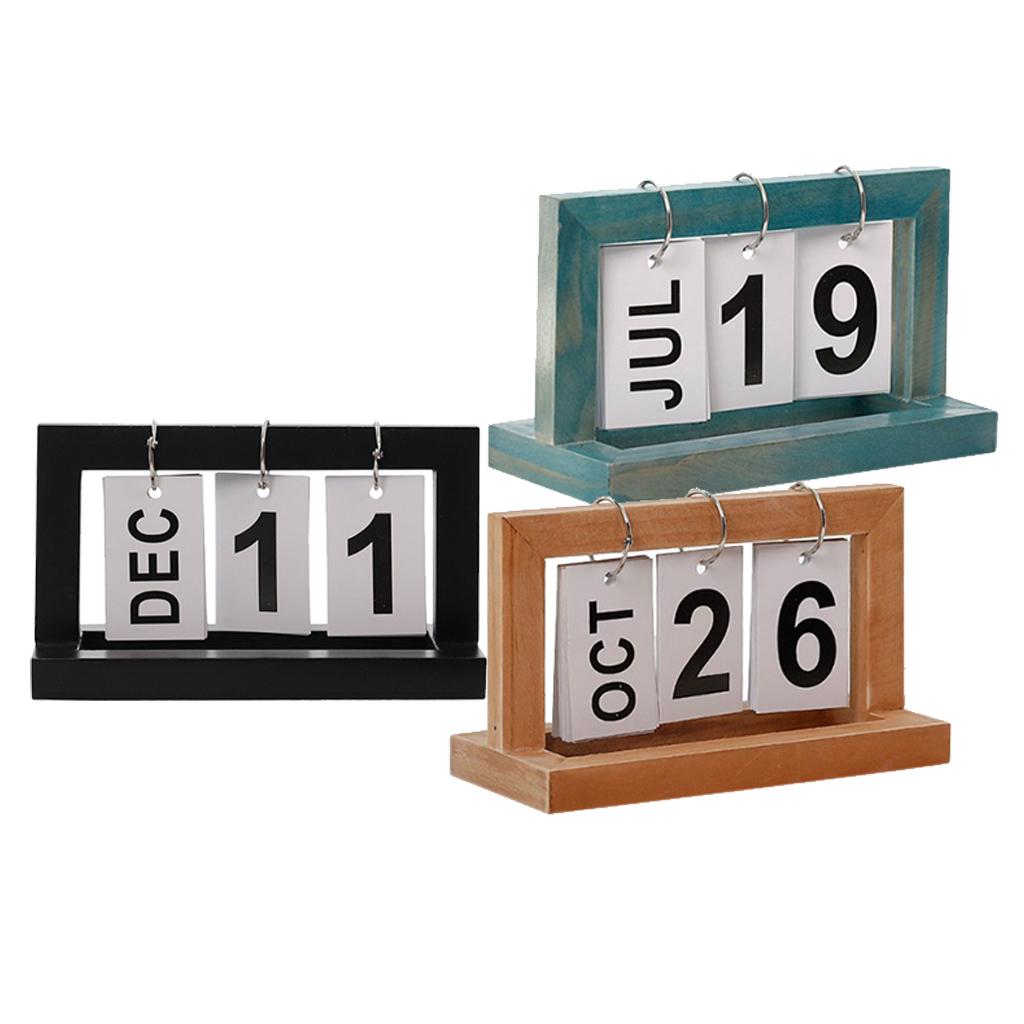 2pcs Practical Wooden Flip Chart Perpetual Calendar DIY Desktop Calendar 