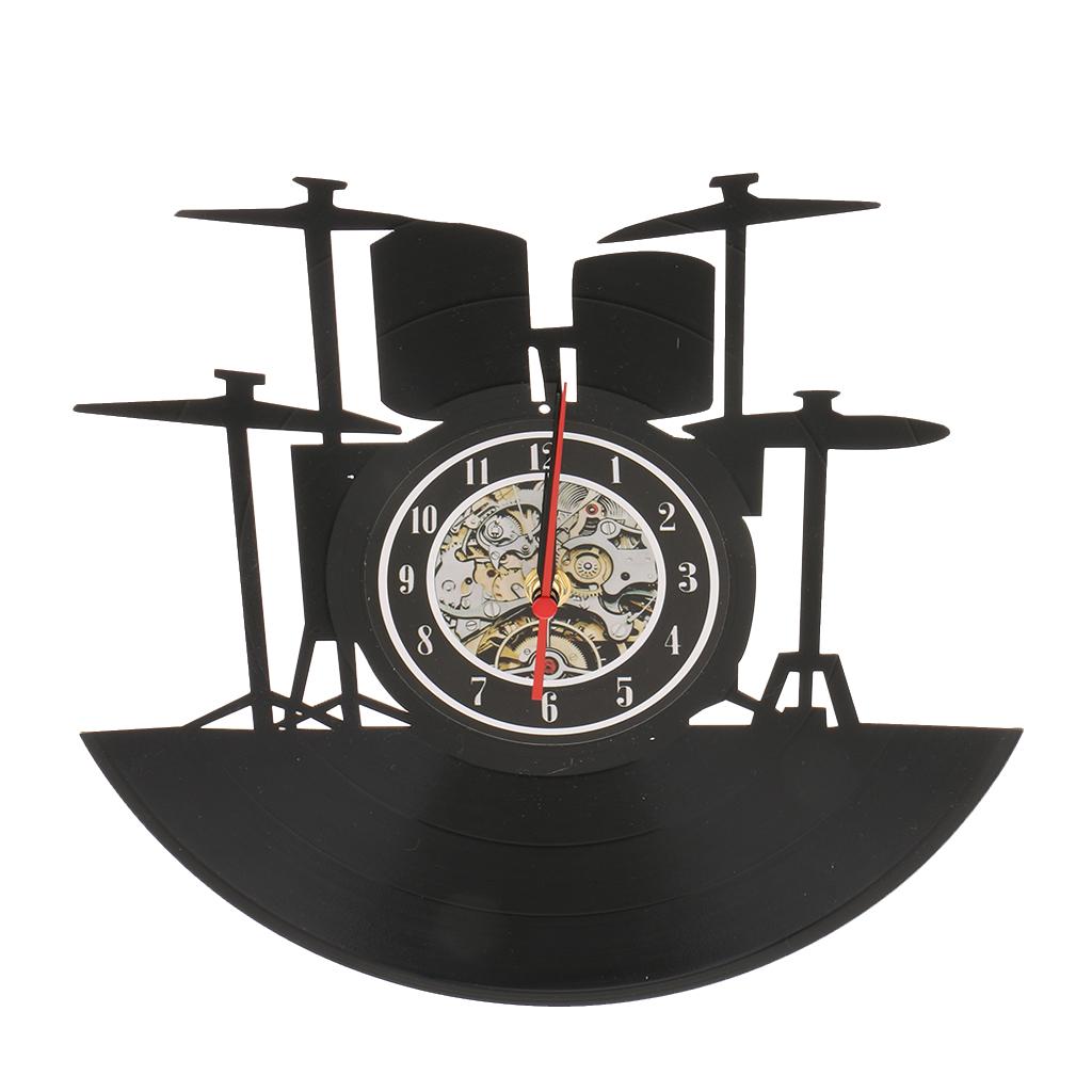 Decorative Battery Operated Vinyl Wall Clock for Bedroom Drums Black
