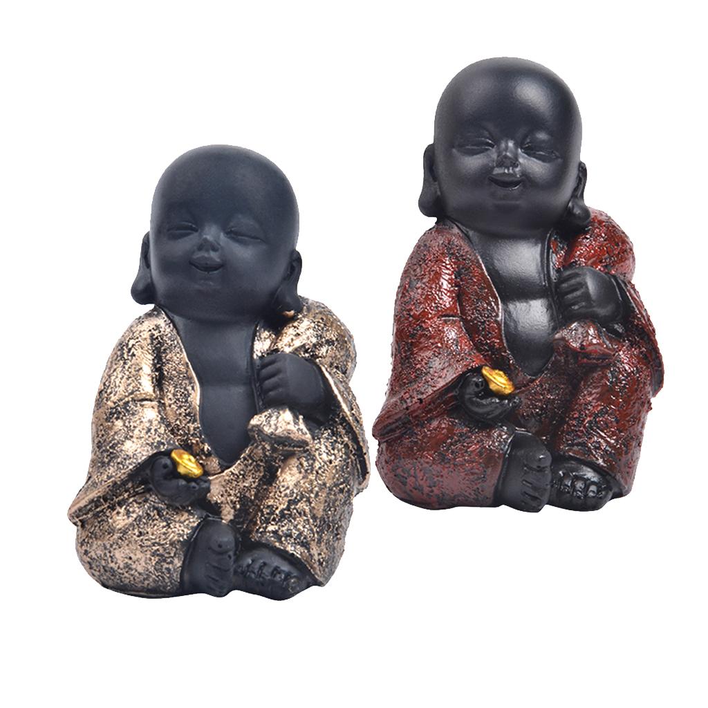 Chinese Resin Crafts Buddha Statue Cute Monk Figurine Car Ornaments Red