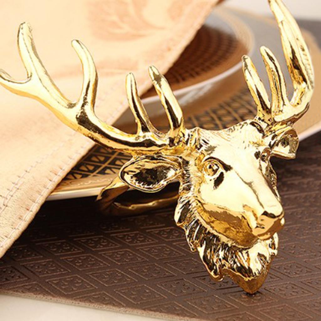 Christmas Big Reindeer Head Napkin Rings For Holiday Wedding Party  Gold