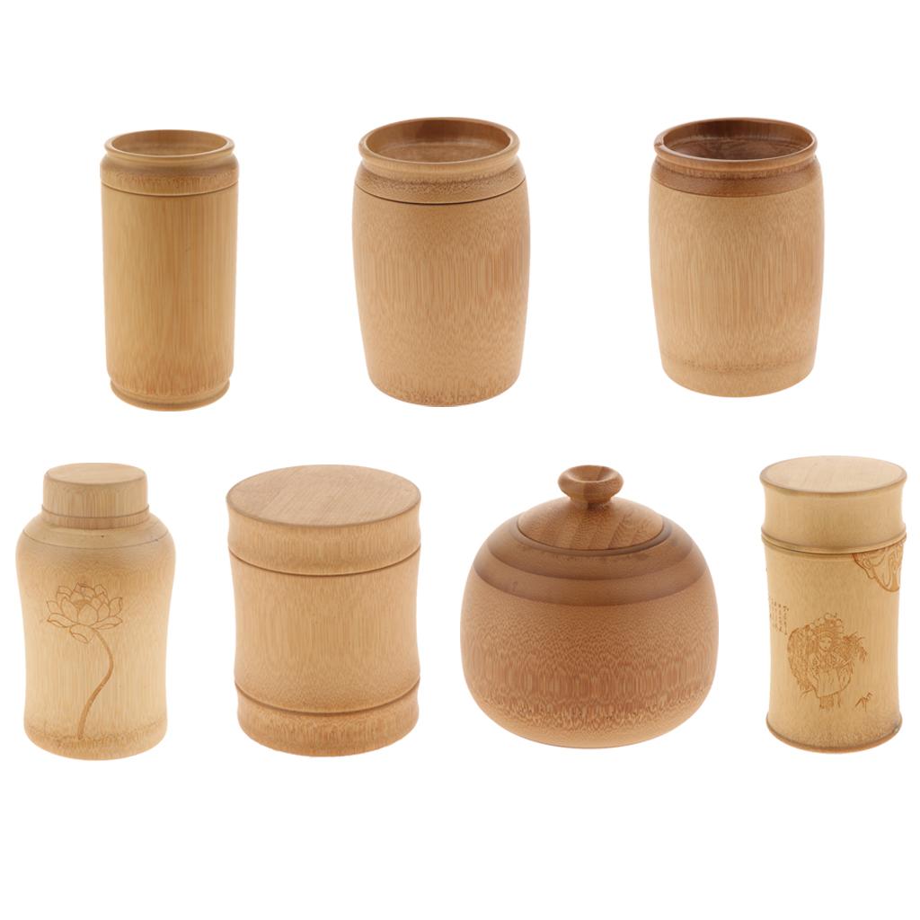 Bamboo Round Tea Jar Candies Container Teaware Coffee Kitchen Canister a