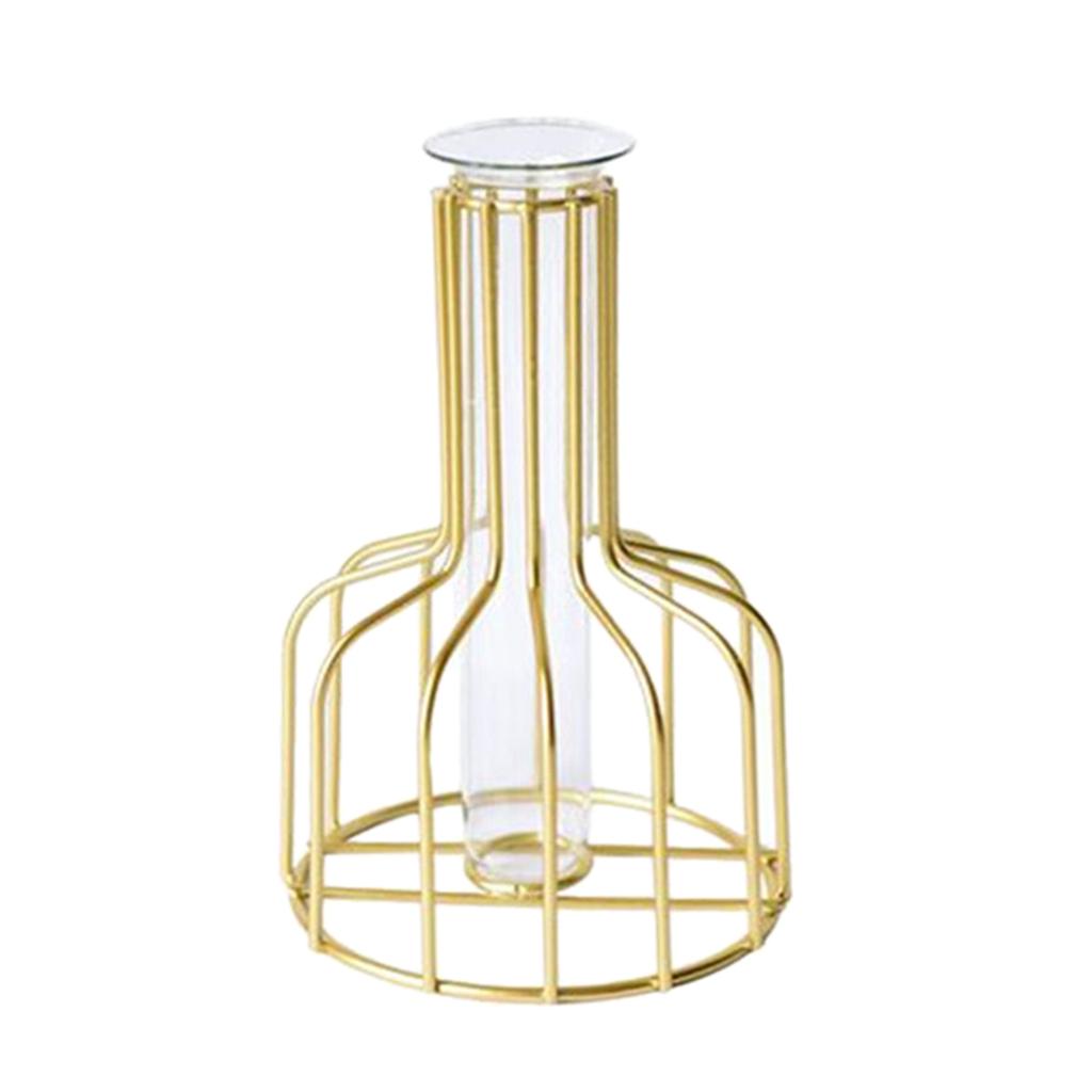 Clear Test Tube Vase Glass Flower Pot with Stand for Hydroponic Plant Golden