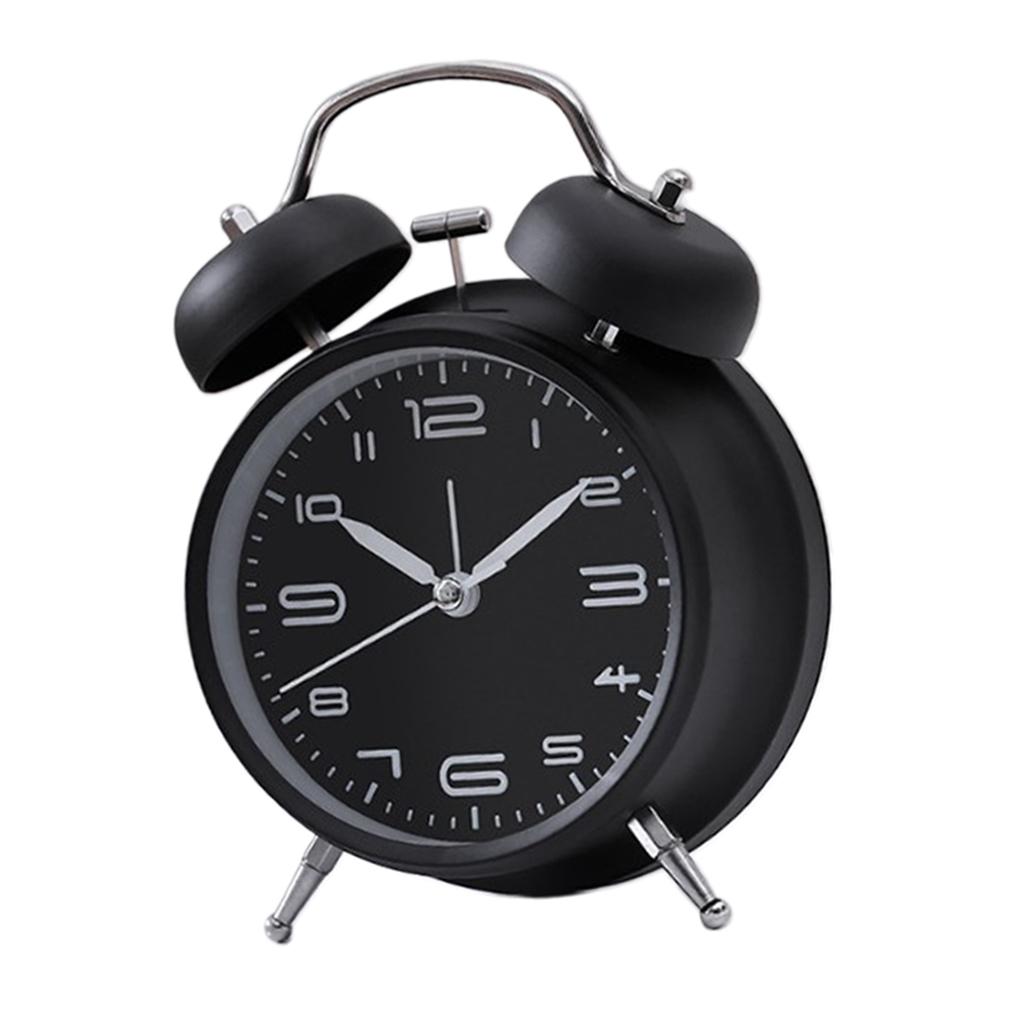 Classical Metal Alarm Clock Wind Up Mechanical Alarm Bell Black