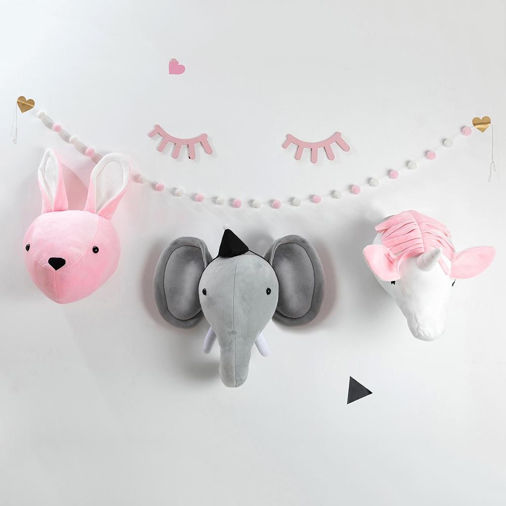 Kids Room Wall Hanging Decor Ornament Flush Dolls Animal Head Elephant