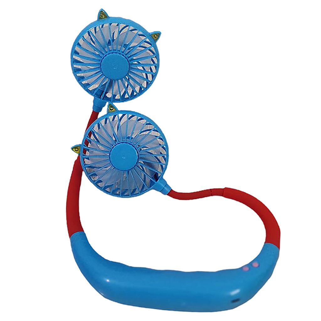 Lazy Neck Hanging Dual Mini Cooling Fan Sports Rest USB Rechargeable Blue