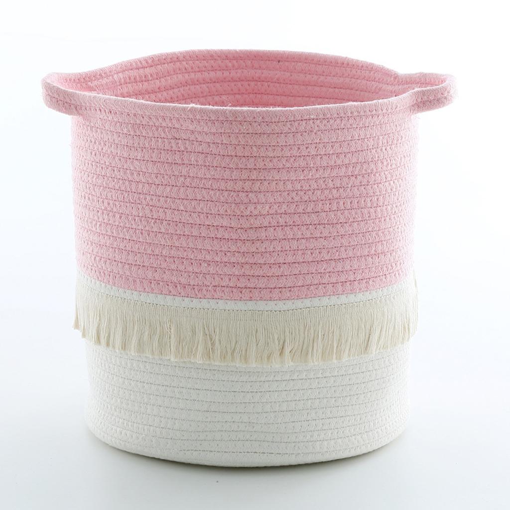 Laundry Basket 13 x 12inch Cotton Rope Basket Woven Storage w/ Handles Pink