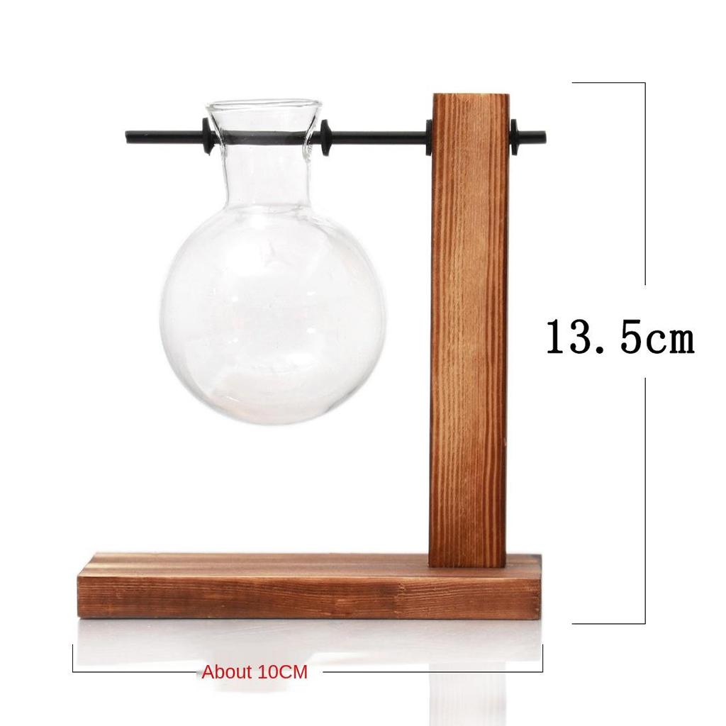 Desktop Clear Glass Planter Bulb Vase with Retro Solid Wooden Stand Style1