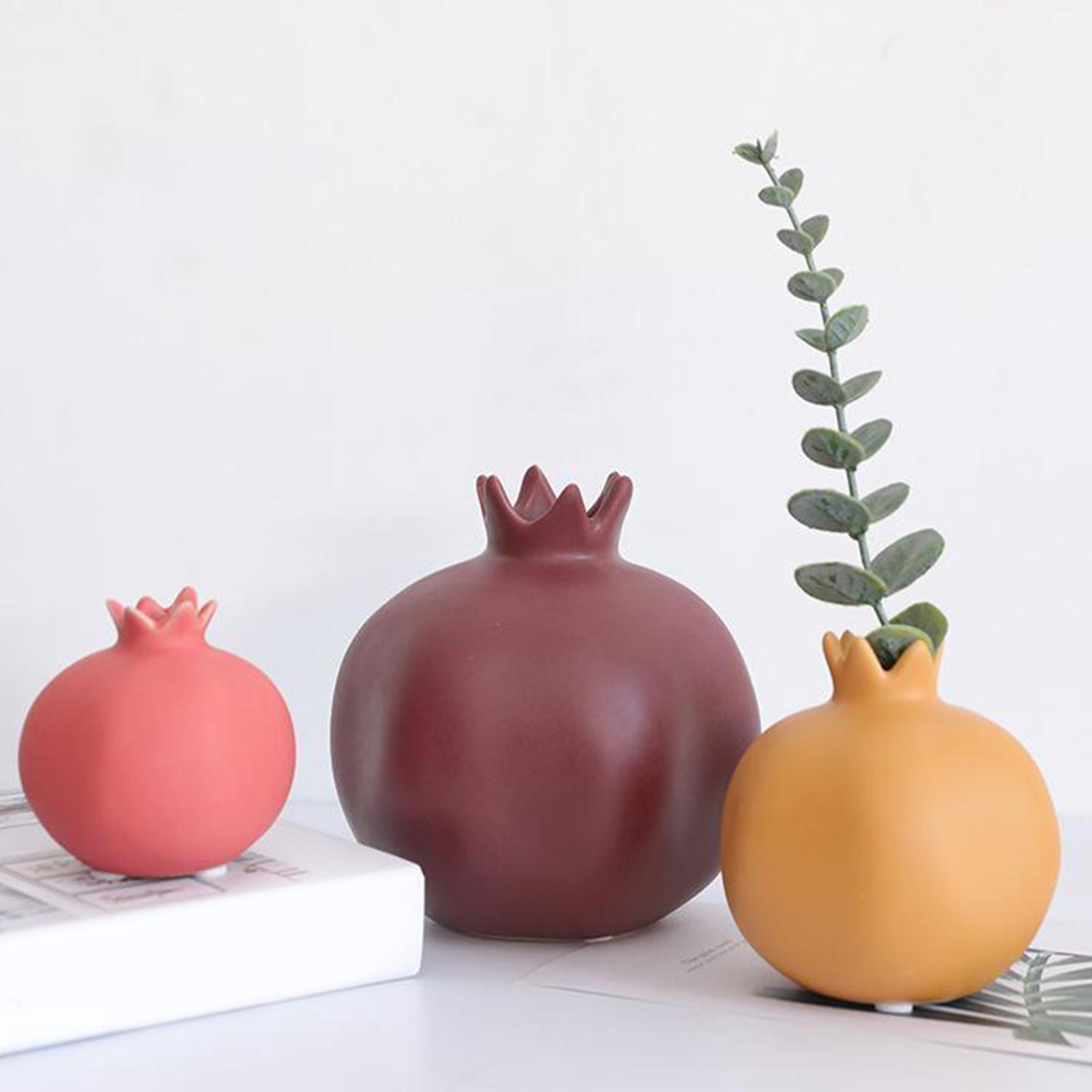 Ceramic Pomegranate Shape Vase Home Decor Living Room Bedroom Ornament S Red