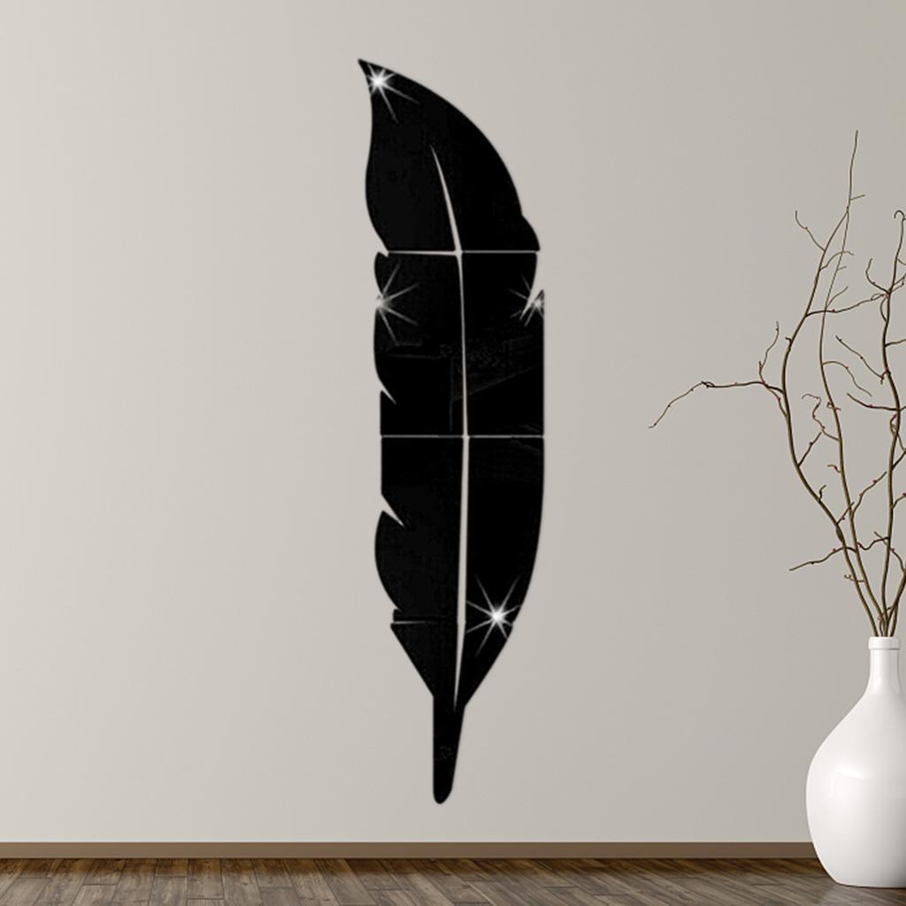 3D DIY Removable Feather Mirror Home Room Decal Black 30x120cm