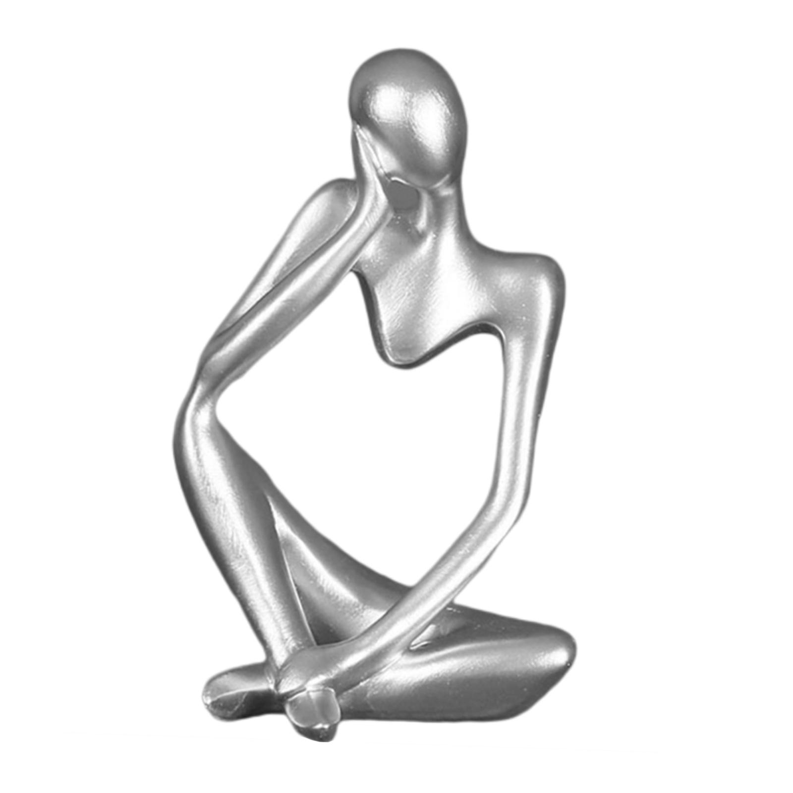Resin Thinker Sculpture Figurine Statue for Tabletop Bookcase Silver Left