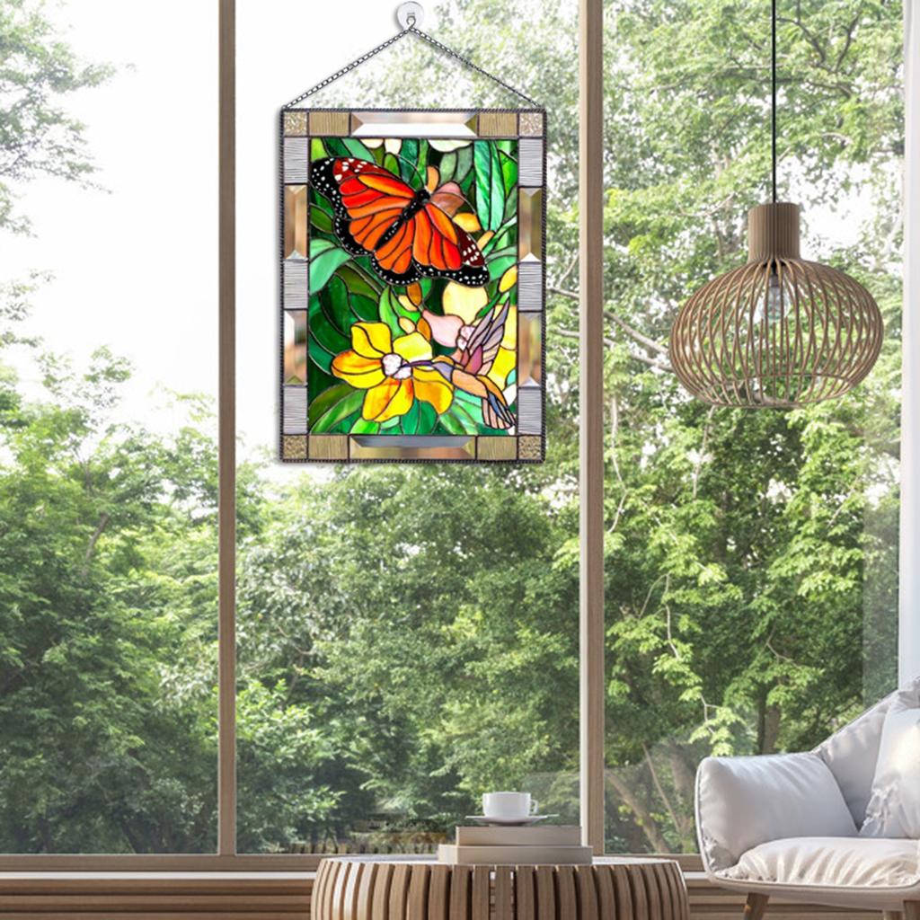 Stained Glass Rectangle Window Panel Suncatcher Wall Decor Butterfly