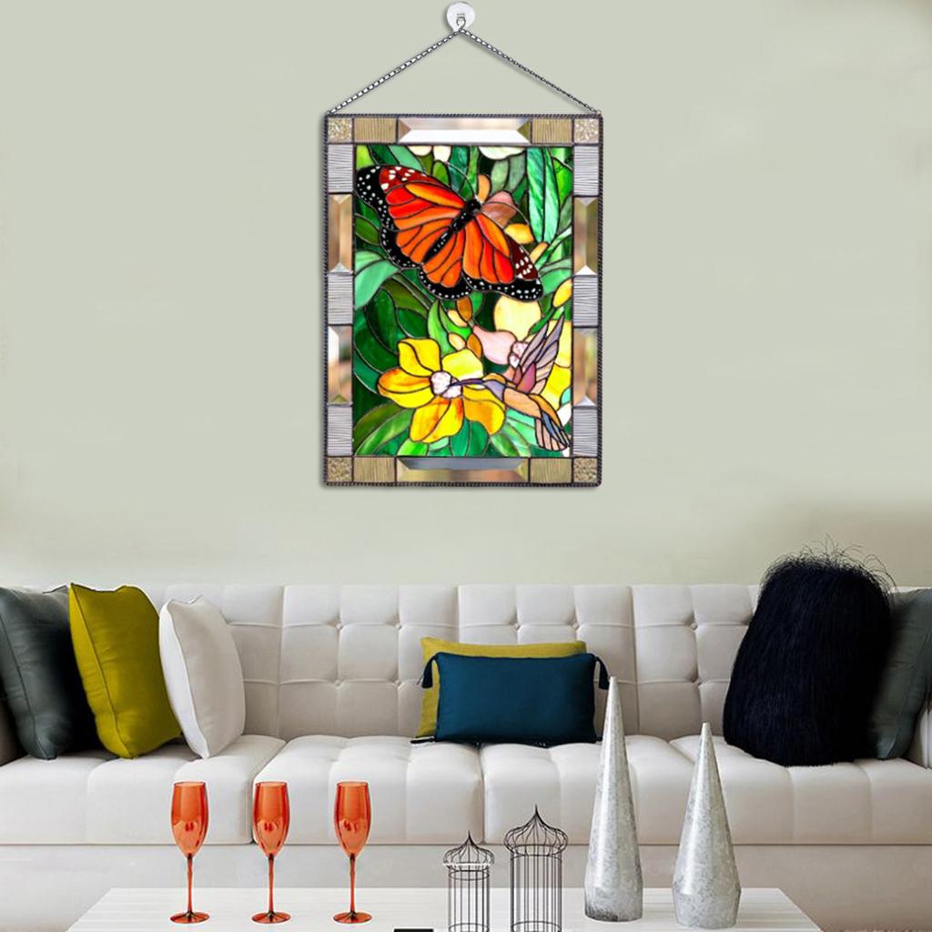 2xStained Rectangle Window Panel Wall Decor Butterfly