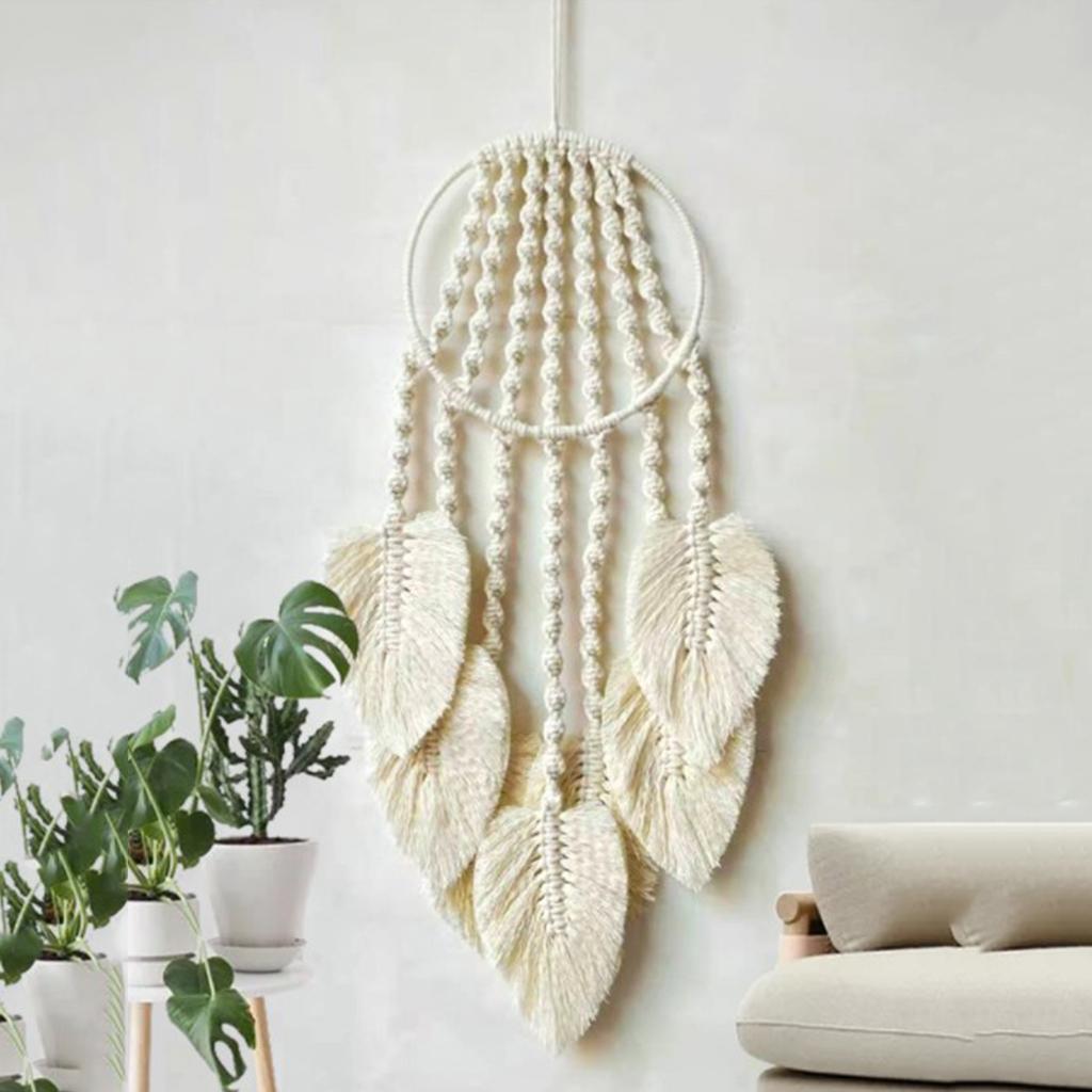 Handwoven Tapestry Tassel Wall Hanging Nursery Bedroom Backdrop Decor White