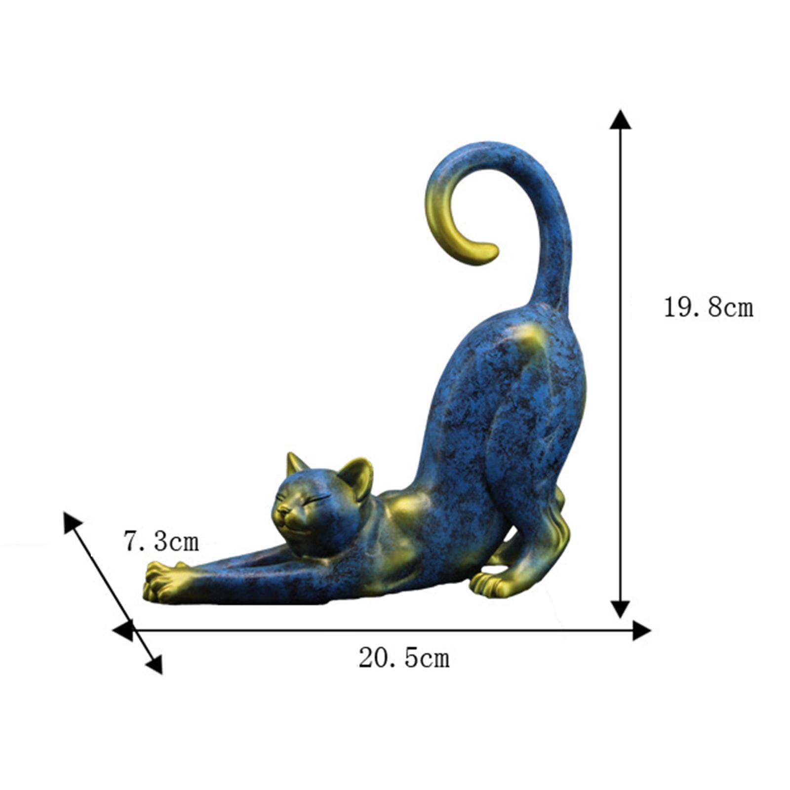 Creative Cat Figurine Decorative Cat Stretching Figurine Home Decor Blue