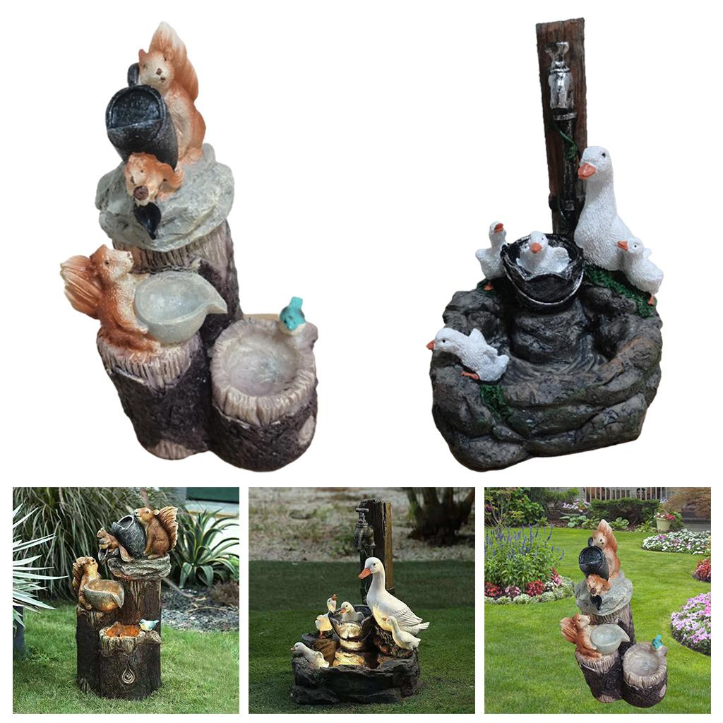 2x Creative Animal Fountain Statue Garden Figurines Funny Decor  