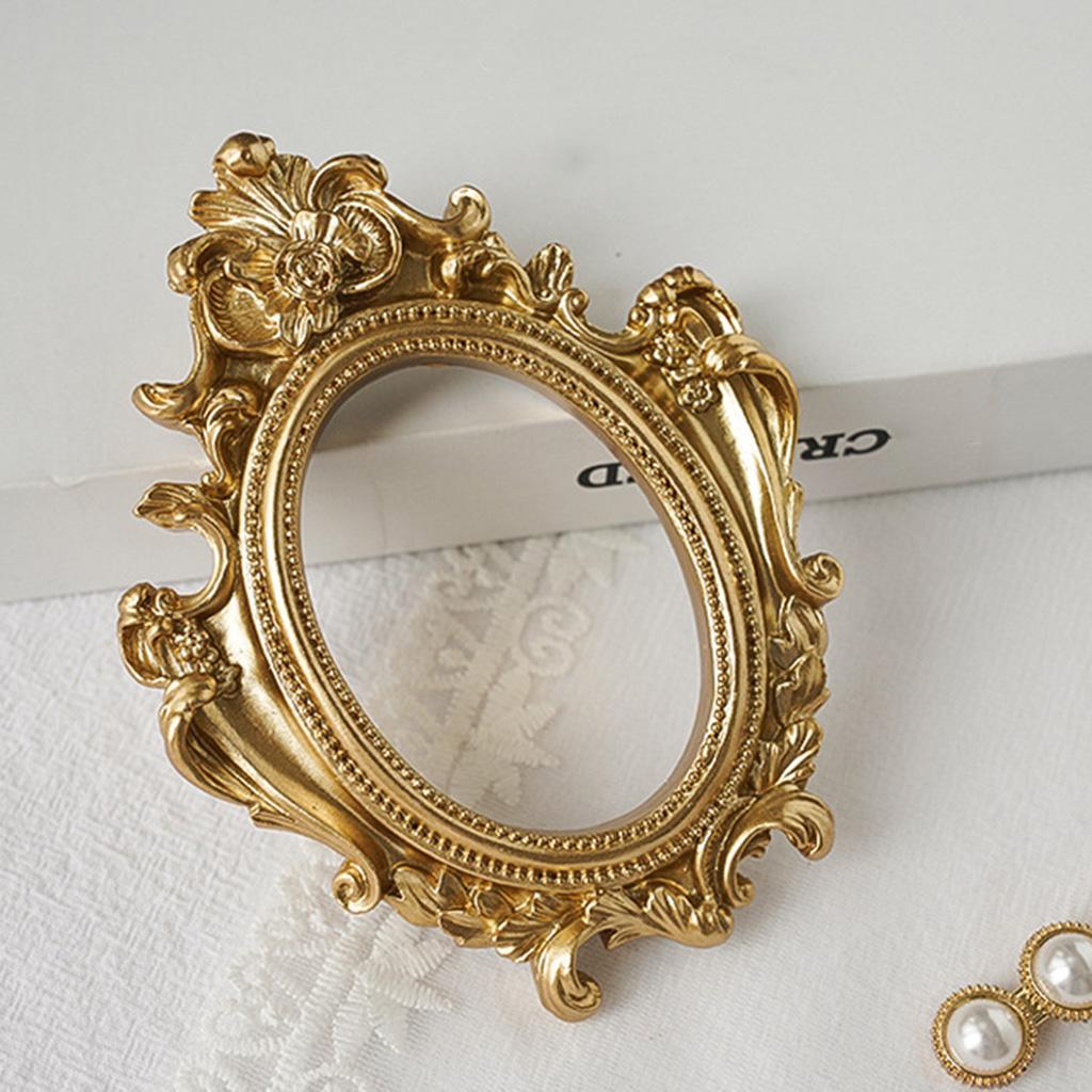 Vintage Golden Photo Frame Mini Resin Oval Antique Props Mould Decor Flower