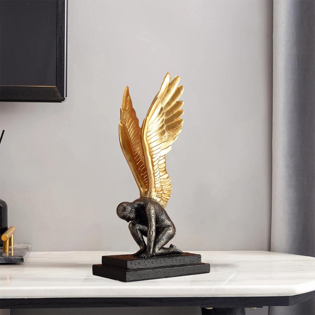 Angel Wing Statue Retro Vivid Figurine Bedroom Tabletop Decor Golden Wing